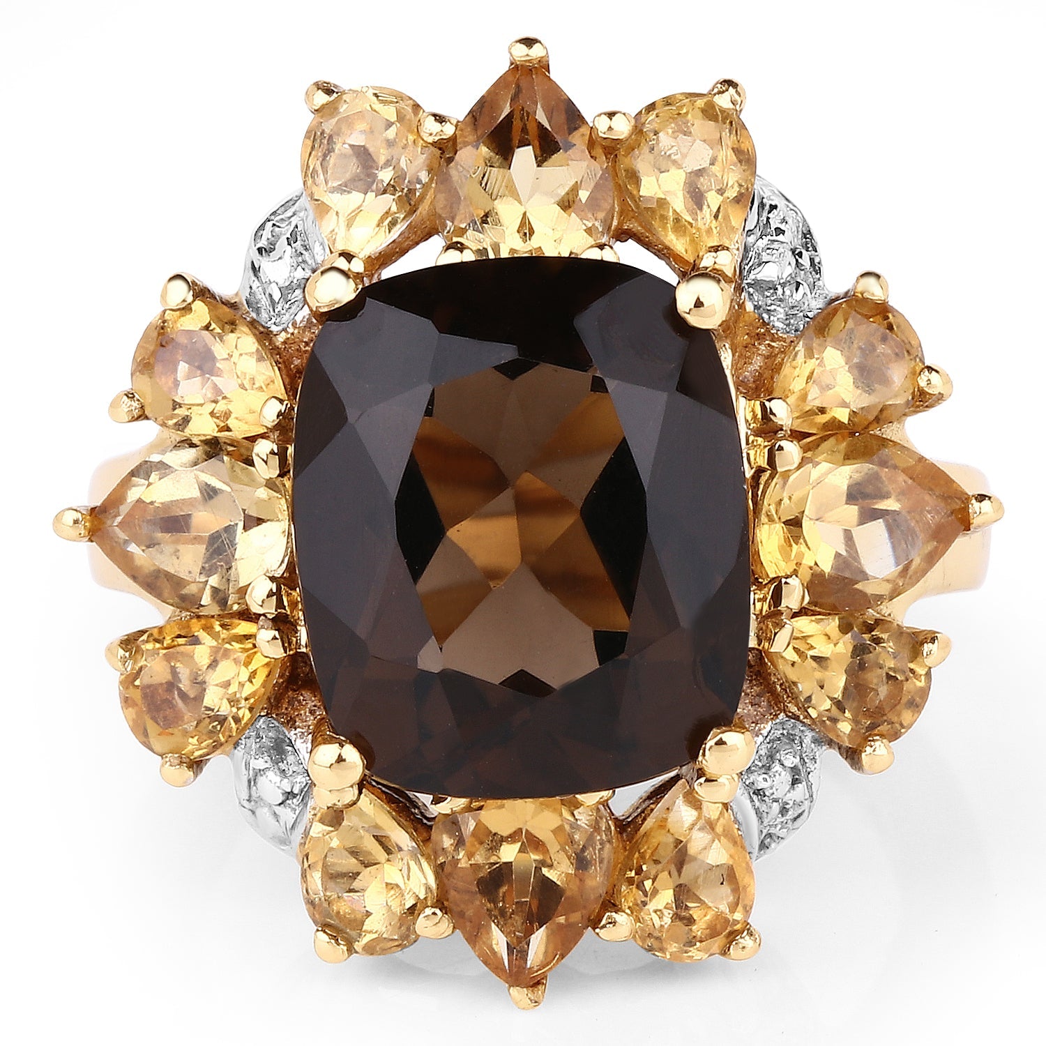 14K Yellow Gold Plated 7.10 Carat Genuine Smoky Quartz, Citrine & White Topaz Brass Ring on sale at MyriadMart