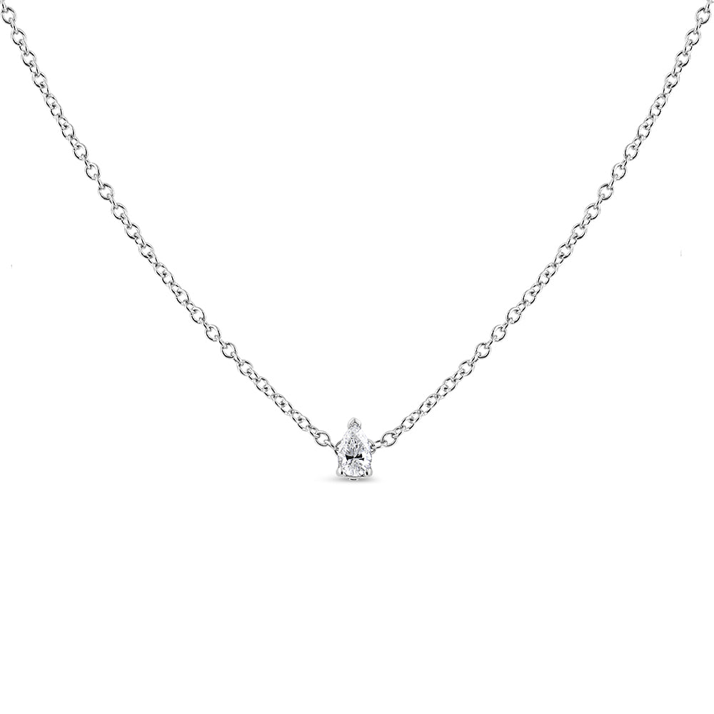 14K White Gold 1/10 Cttw Pear Shape Lab Grown Diamond Solitaire Pendant Necklace F-G Color, VS2-SI1 Clarity on sale at MyriadMart