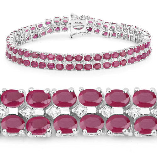 20.03 Carat Glass Filled Ruby and White Topaz .925 Sterling Silver Bracelet on sale at MyriadMart