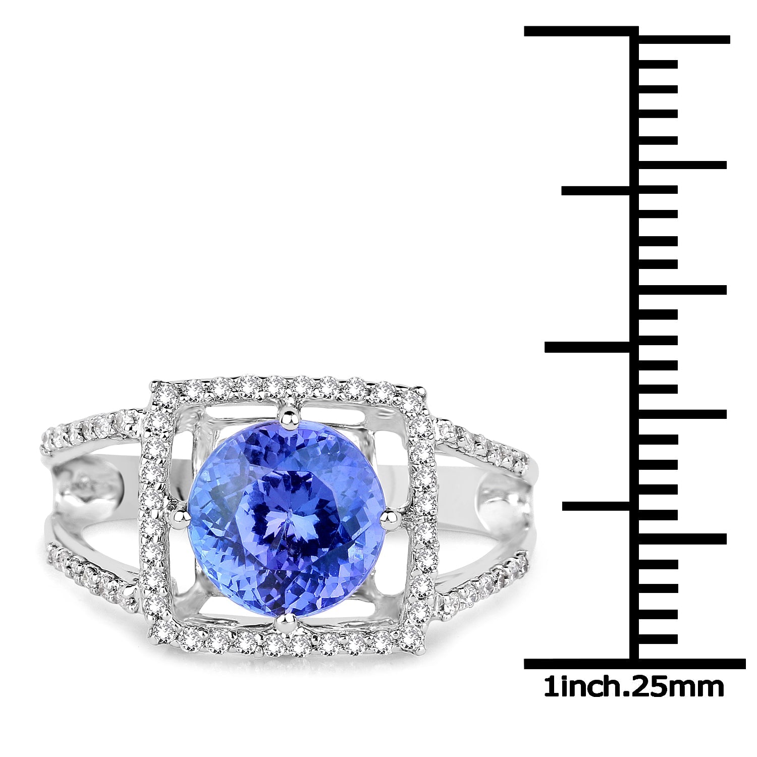 14K White Gold 3.26 Carat Genuine Tanzanite and White Diamond Ring on sale at MyriadMart