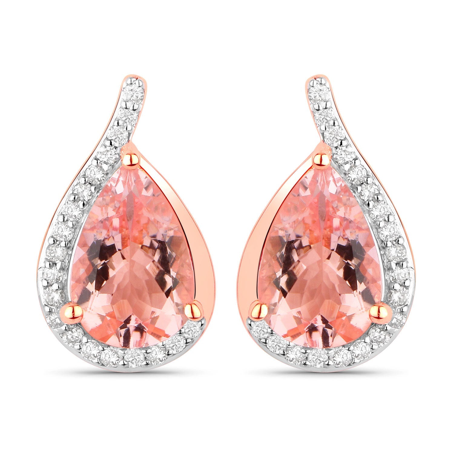 2.43 Carat Genuine Morganite and White Diamond 14K Rose Gold Earrings on sale at MyriadMart
