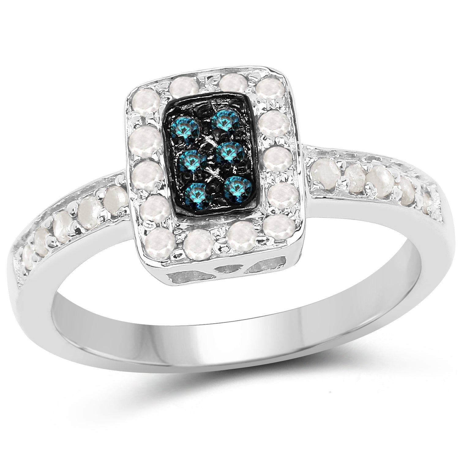 0.36 Carat Genuine Blue Diamond and White Diamond .925 Sterling Silver Ring on sale at MyriadMart