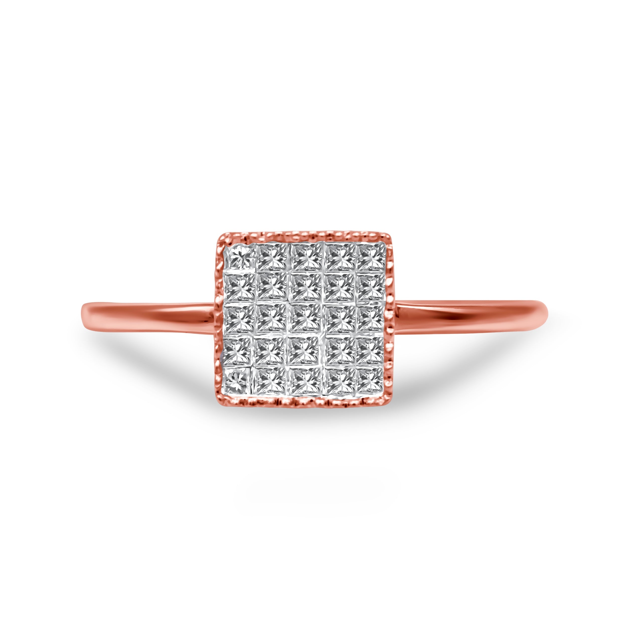 10K Rose Gold 1/3 Cttw Invisible Set Princess Cut Diamond Composite Square Shape Ring for Women H-I color, I1-I2 clarity - Size 7 on sale at MyriadMart