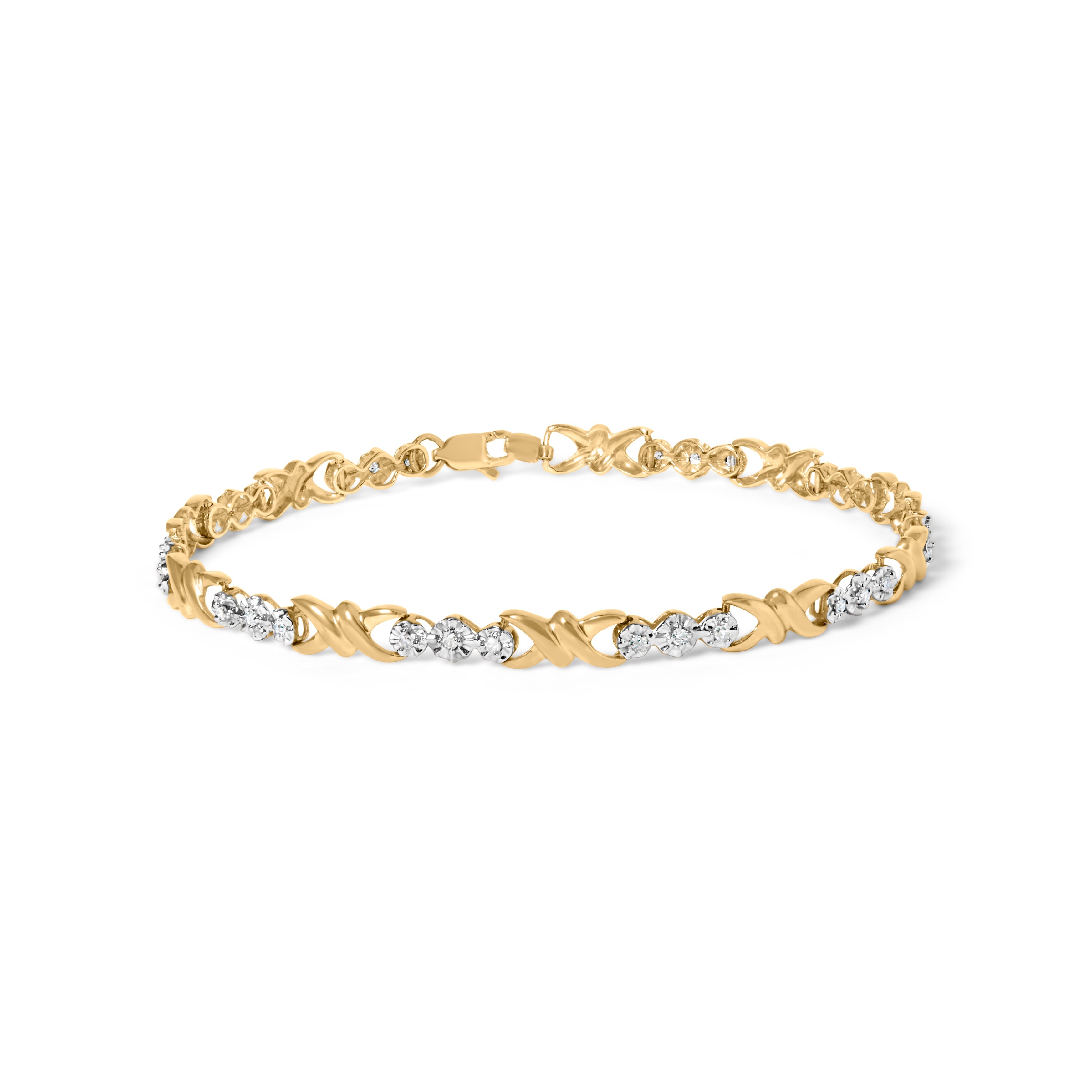 10k Yellow Gold 1/3 Cttw Diamond 3 Stone and X-Link Bracelet I-J Color, I1-I2 Clarity - 7.50" Inches on sale at MyriadMart