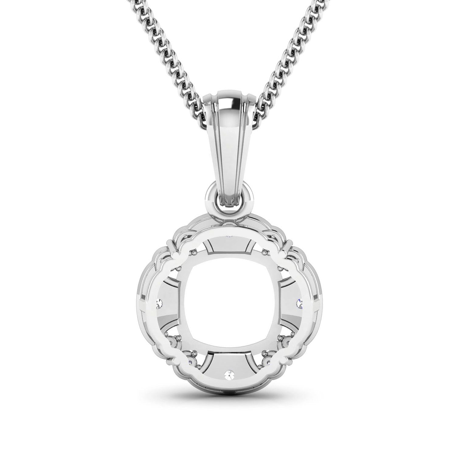0.09 Carat Genuine White Diamond 14K White Gold Semi Mount Pendant - holds 8x8mm Cushion Gemstone on sale at MyriadMart