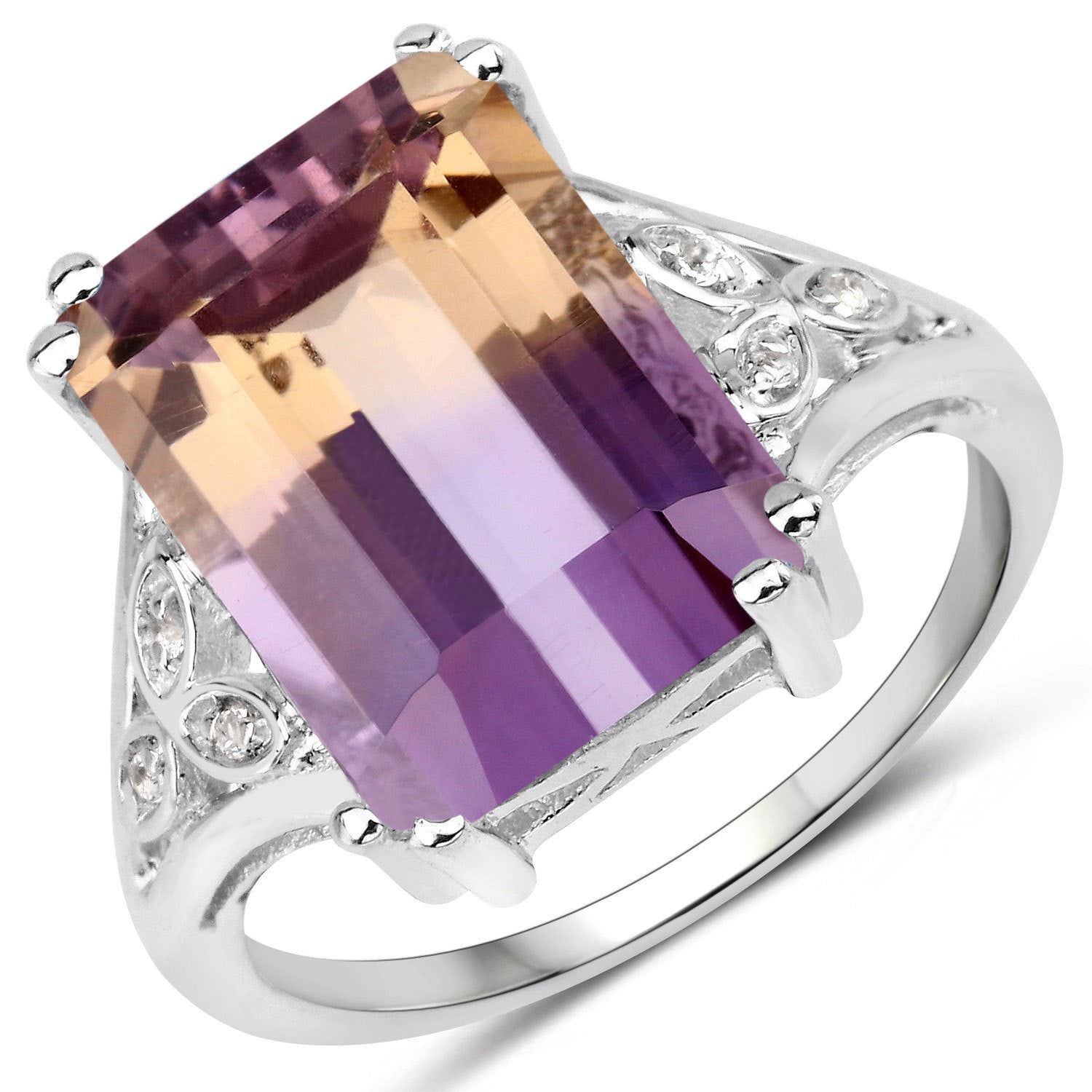 7.88 Carat Genuine Amethyst and White Topaz .925 Sterling Silver Ring on sale at MyriadMart