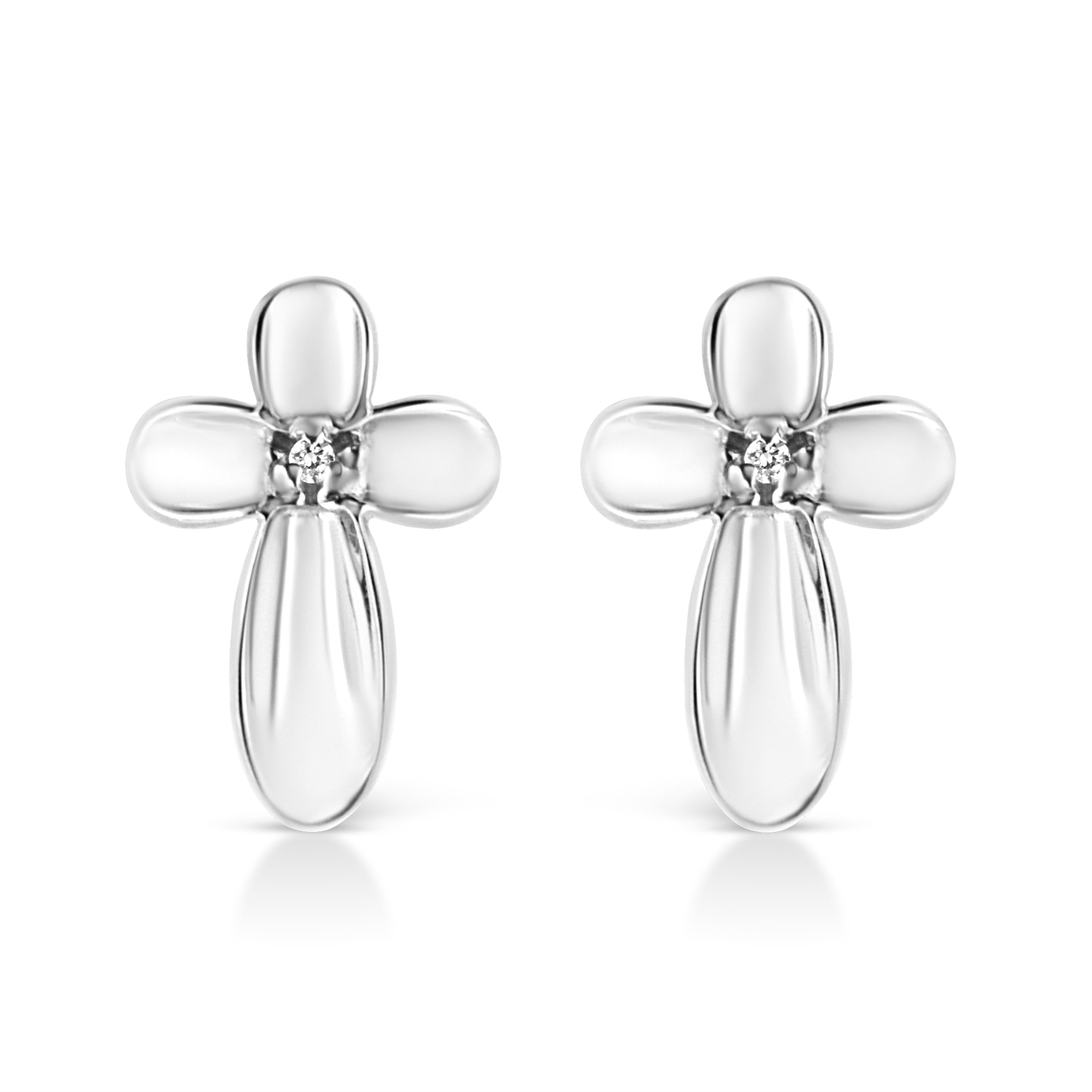.925 Sterling Silver Prong Set Diamond Accent Floral Cross Stud Earring I-J Color, I1-I2 Clarity on sale at MyriadMart