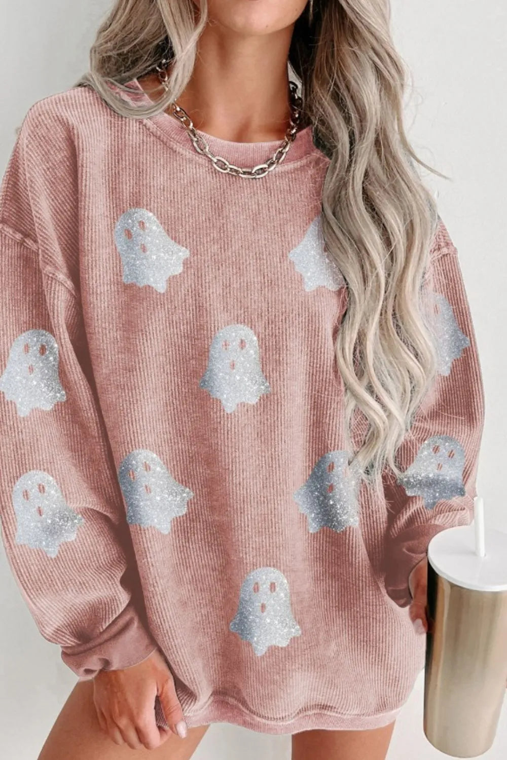 Ghost Round Neck Oversized Sweatshirt - MyriadMart