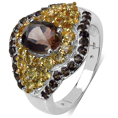 2.56 Carat Genuine Smoky Quartz & Citrine .925 Sterling Silver Ring on sale at MyriadMart