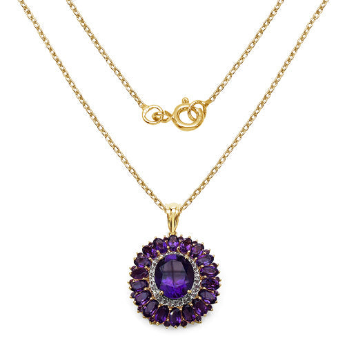 14K Yellow Gold Plated 8.55 Carat Genuine Amethyst & White Topaz .925 Sterling Silver Pendant on sale at MyriadMart