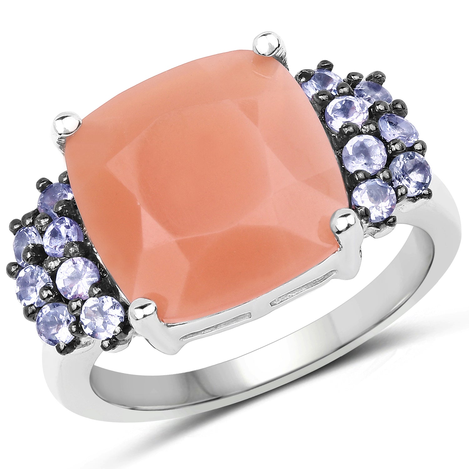 6.18 Carat Genuine Peach Moonstone and Tanzanite .925 Sterling Silver Ring on sale at MyriadMart