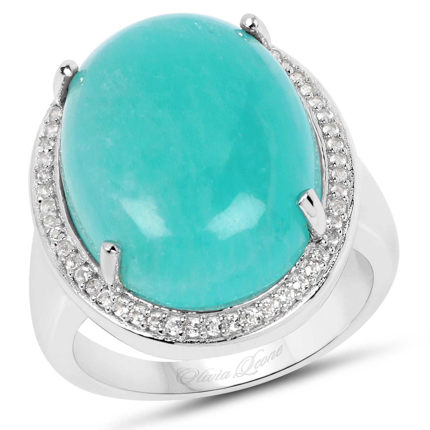 15.09 Carat Genuine Amazanite And White Topaz .925 Sterling Silver Ring on sale at MyriadMart