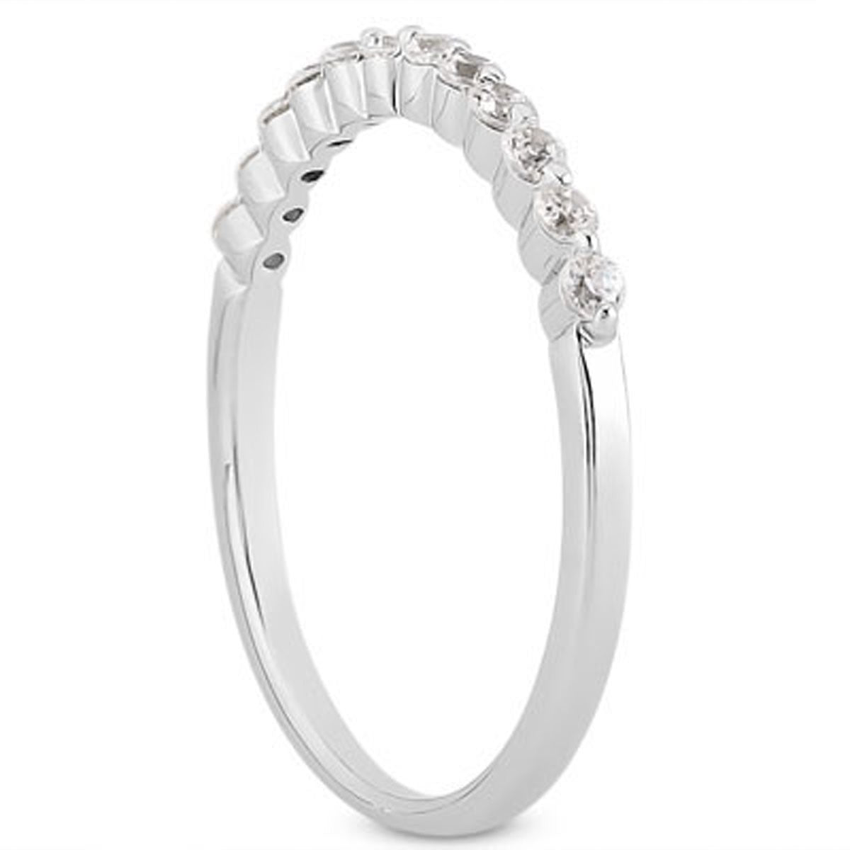 14k White Gold Floating Diamond Single Shared Prong Wedding Ring Band on sale at MyriadMart