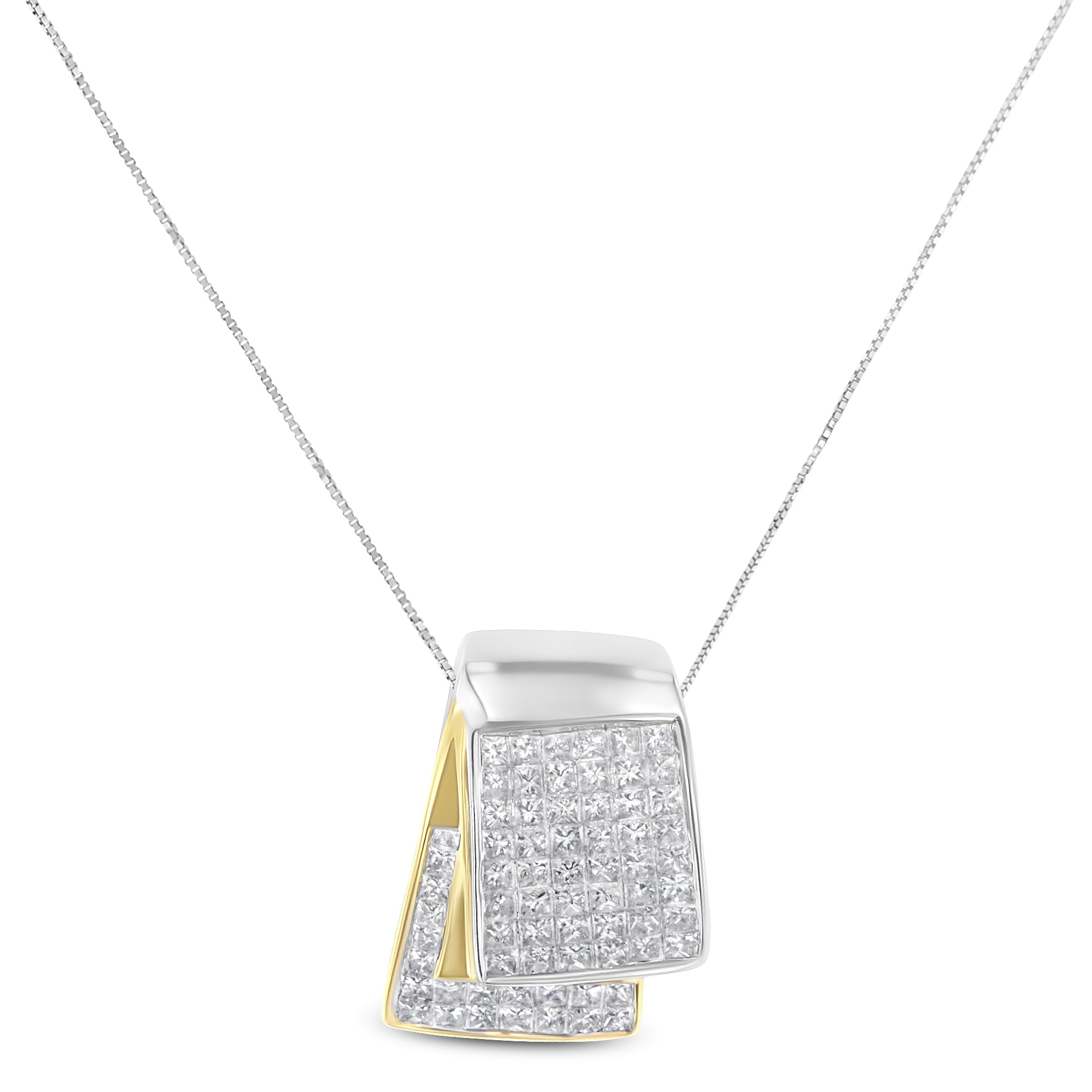 14K White and Yellow Gold 2.0 Cttw Princess Cut Diamond Two Tone Foldover Box Pendant 18†Box Chain Necklace H-I Color, SI1-SI2 Clarity on sale at MyriadMart