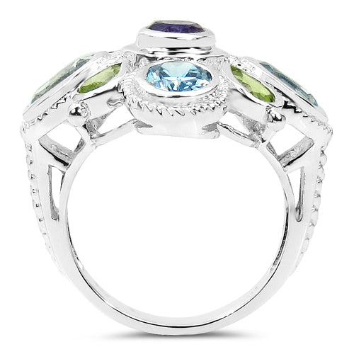 5.13 Carat Genuine Amethyst , Blue Topaz & Peridot .925 Sterling Silver Ring on sale at MyriadMart