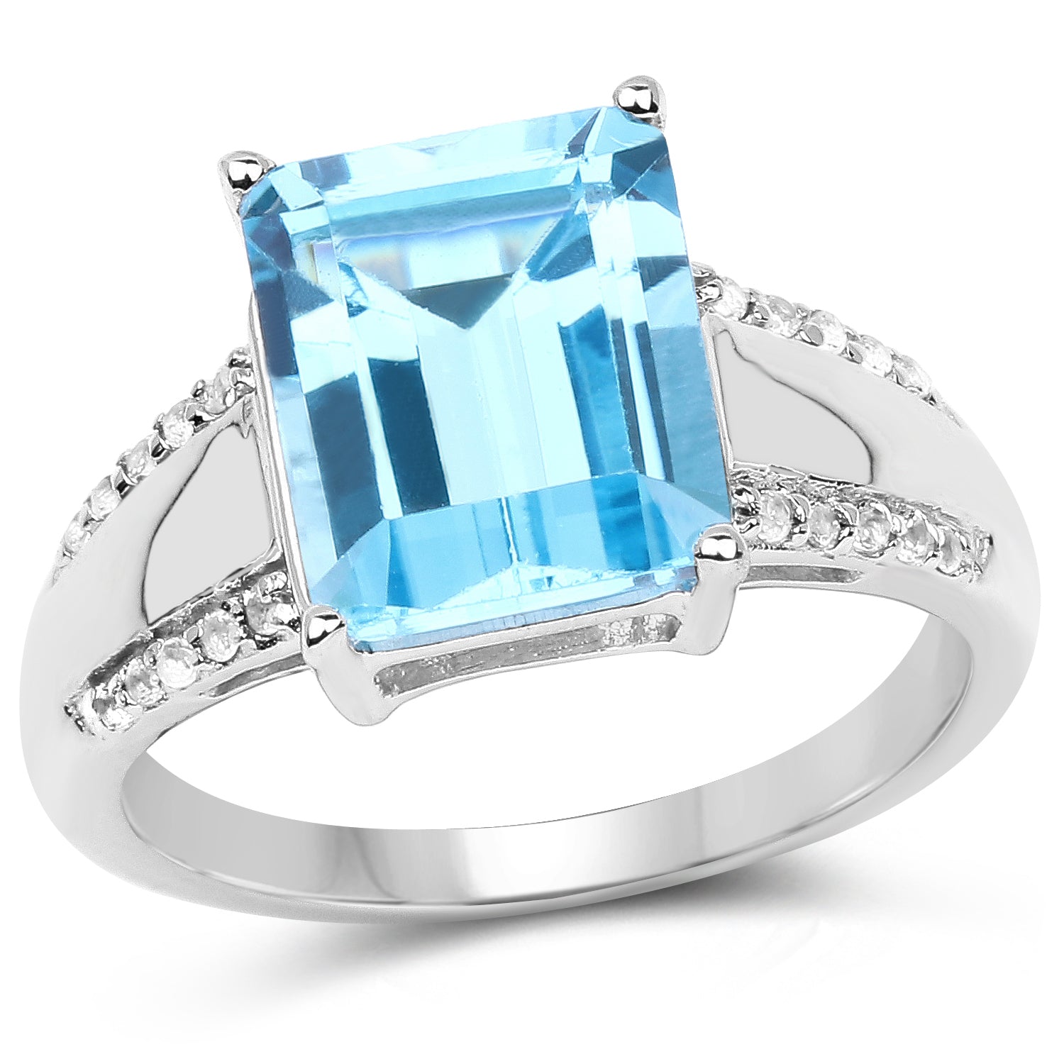 5.78 Carat Genuine Swiss Blue Topaz and White Topaz .925 Sterling Silver Ring on sale at MyriadMart