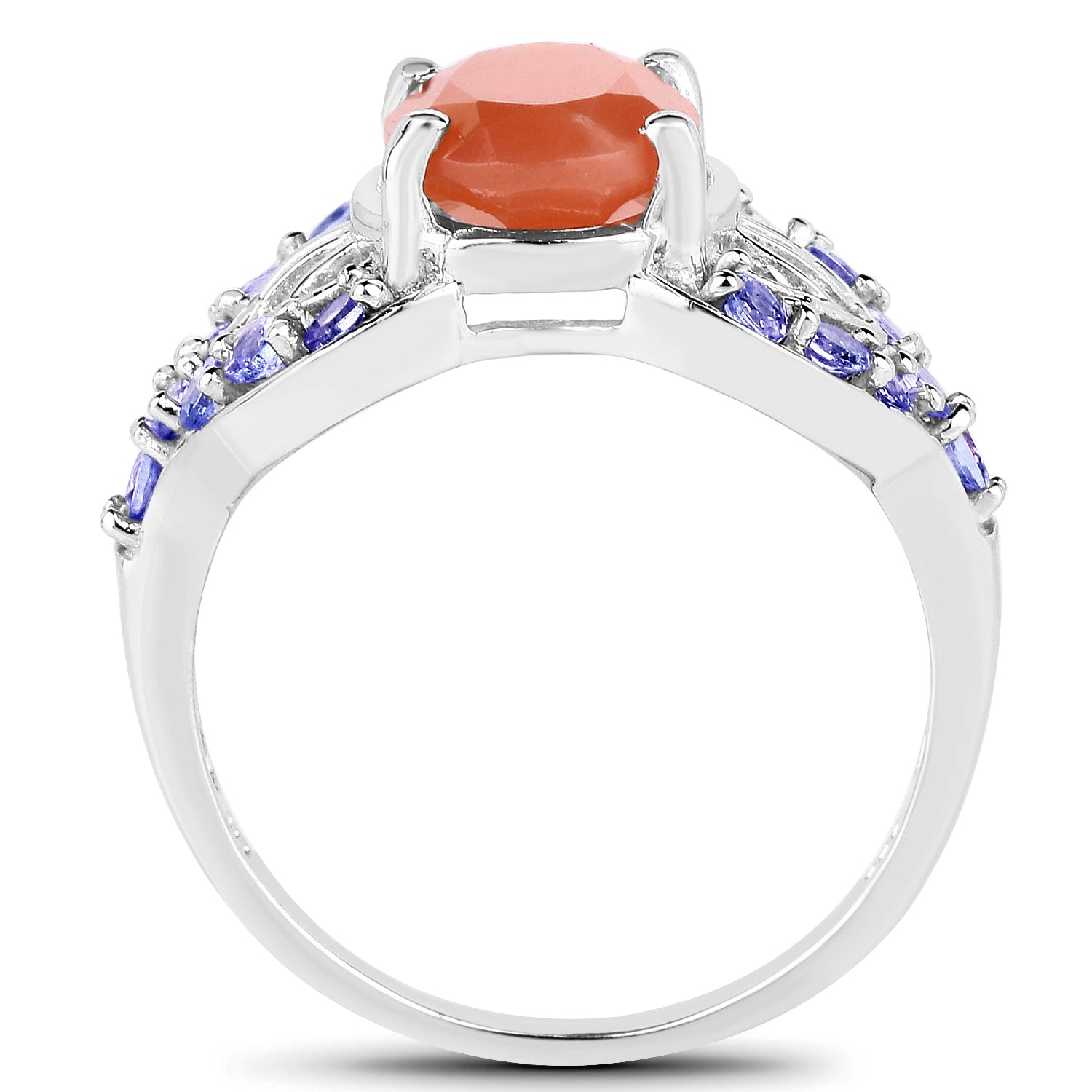 3.06 Carat Genuine Peach Moonstone and Tanzanite .925 Sterling Silver Ring on sale at MyriadMart