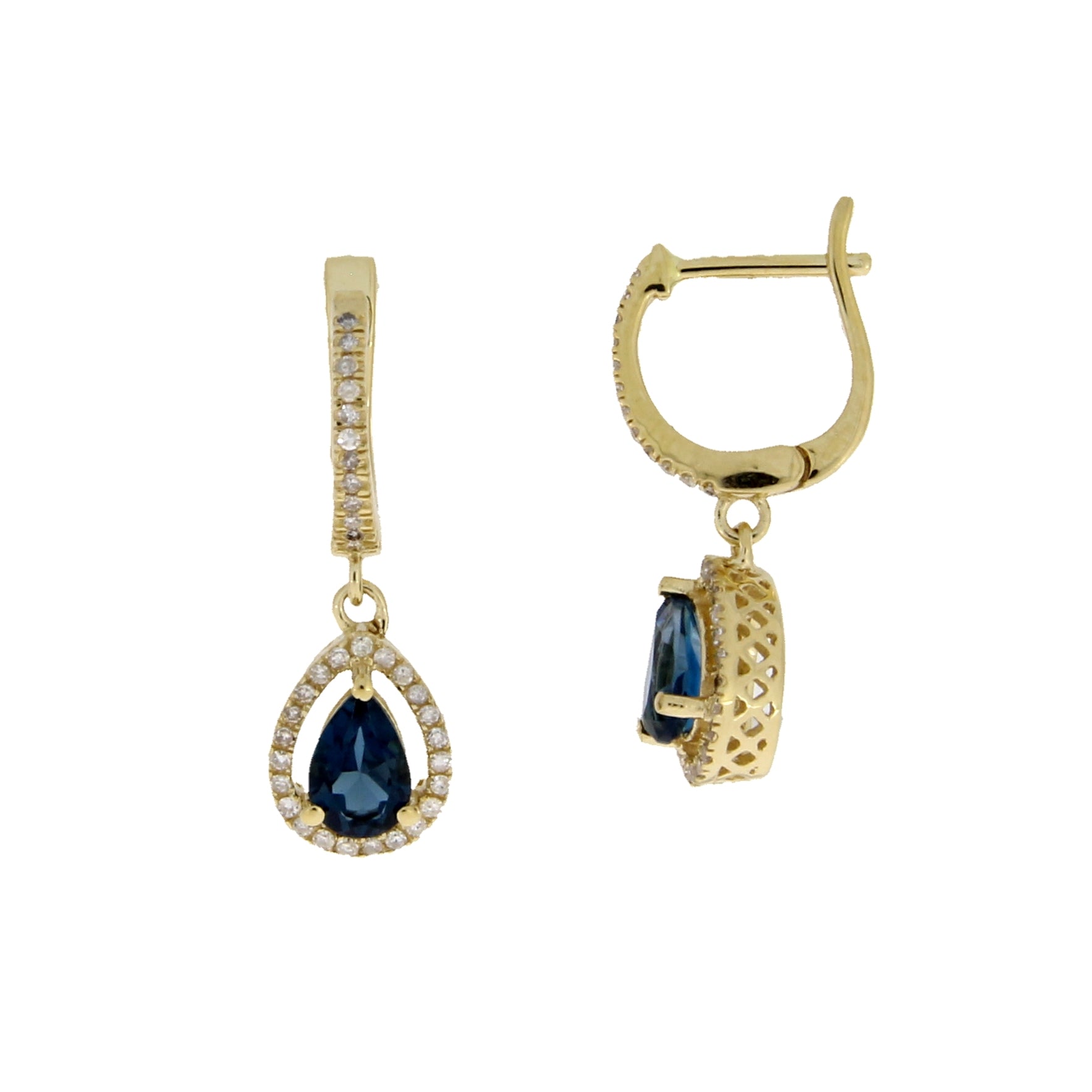 London Blue Topaz Dangle Earrings 14KT Yellow Gold