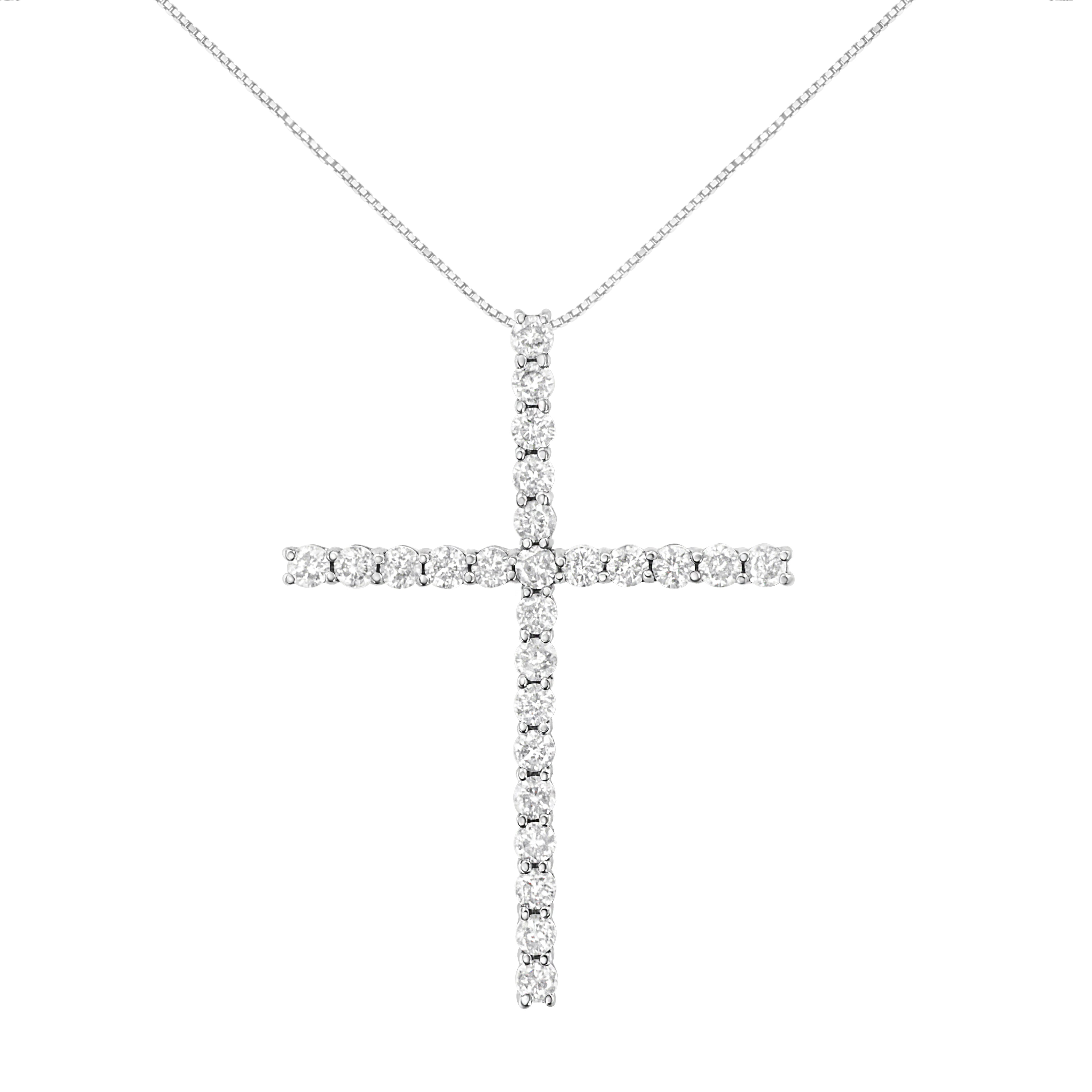 .925 Sterling Silver 3.0 Cttw Round Shape Diamond 1-1/2" Cross Pendant with Box Chain Necklace I-J Color, I2-I3 Clarity - 18" on sale at MyriadMart
