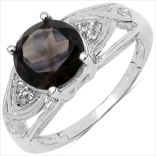 2.59 Carat Genuine Smoky Quartz & White Topaz .925 Sterling Silver Ring on sale at MyriadMart