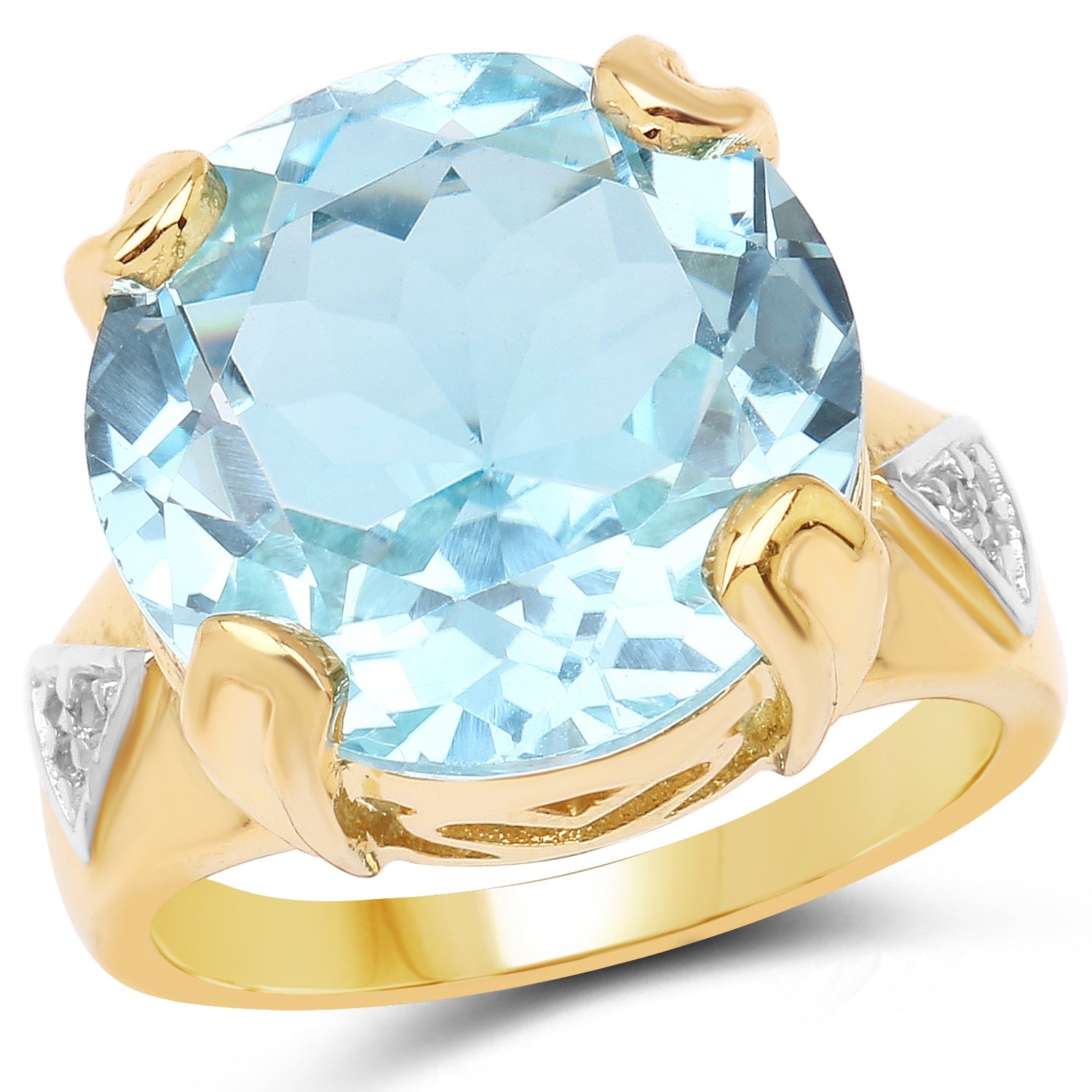 14K Yellow Gold Plated 12.98 Carat Genuine Blue Topaz and White Topaz .925 Sterling Silver Ring on sale at MyriadMart
