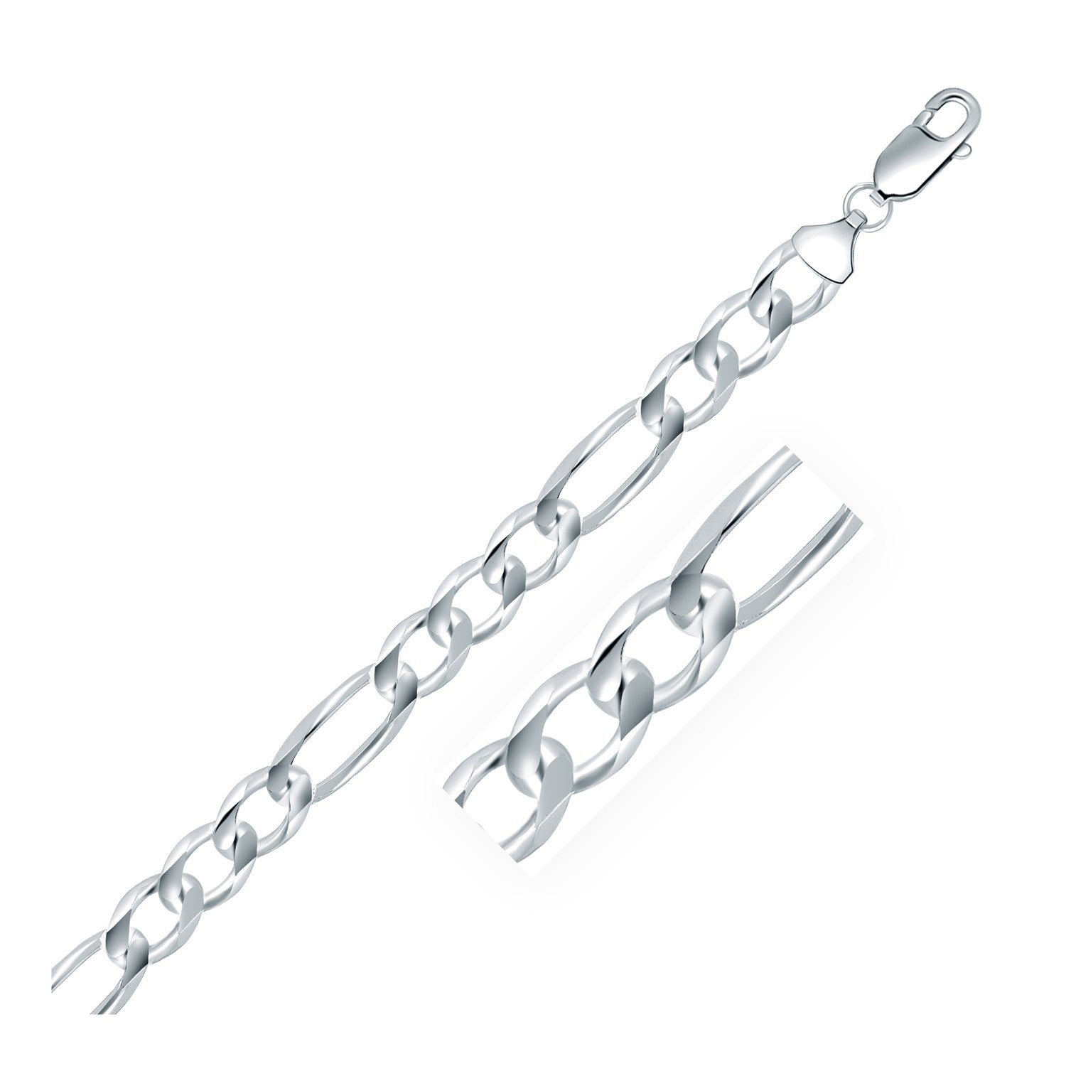 Rhodium Plated 8.8mm Sterling Silver Figaro Style Chain on sale at MyriadMart
