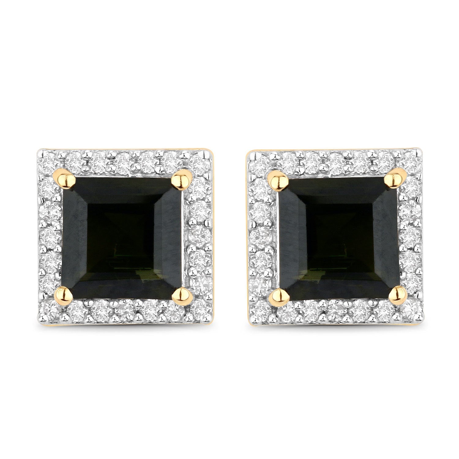 1.55 Carat Genuine Green Tourmaline and White Diamond 14K Yellow Gold Earrings on sale at MyriadMart