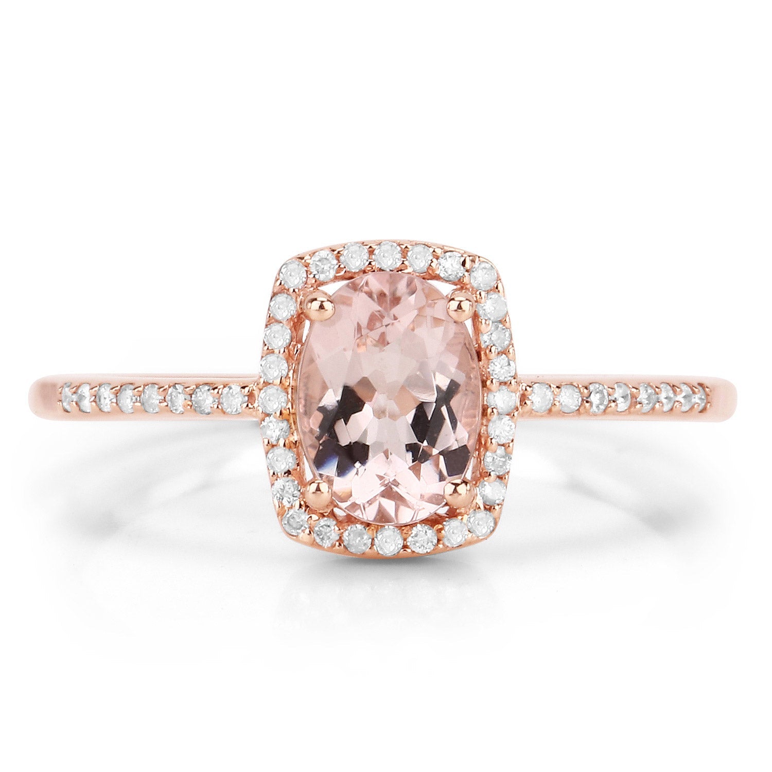 0.82 Carat Genuine Morganite and White Diamond 14K Rose Gold Ring on sale at MyriadMart