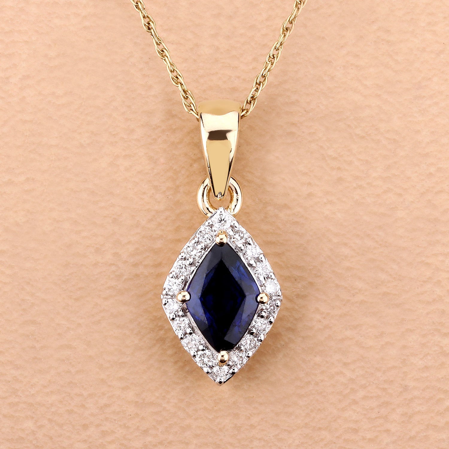0.92 Carat Genuine Blue Sapphire and White Diamond 14K Yellow Gold Pendant on sale at MyriadMart