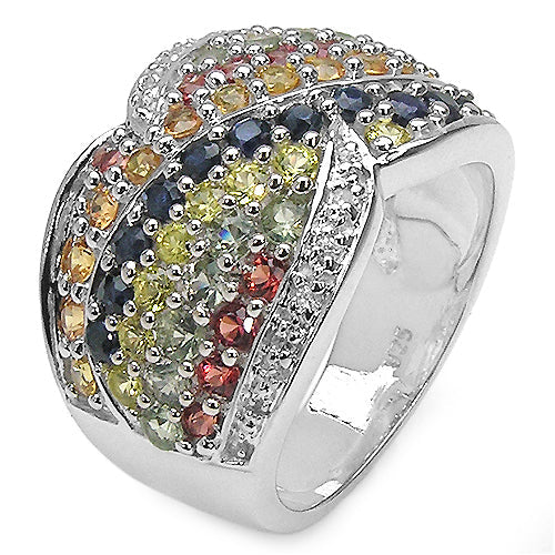 3.07 Carat Genuine Multi Sapphire .925 Sterling Silver Ring on sale at MyriadMart