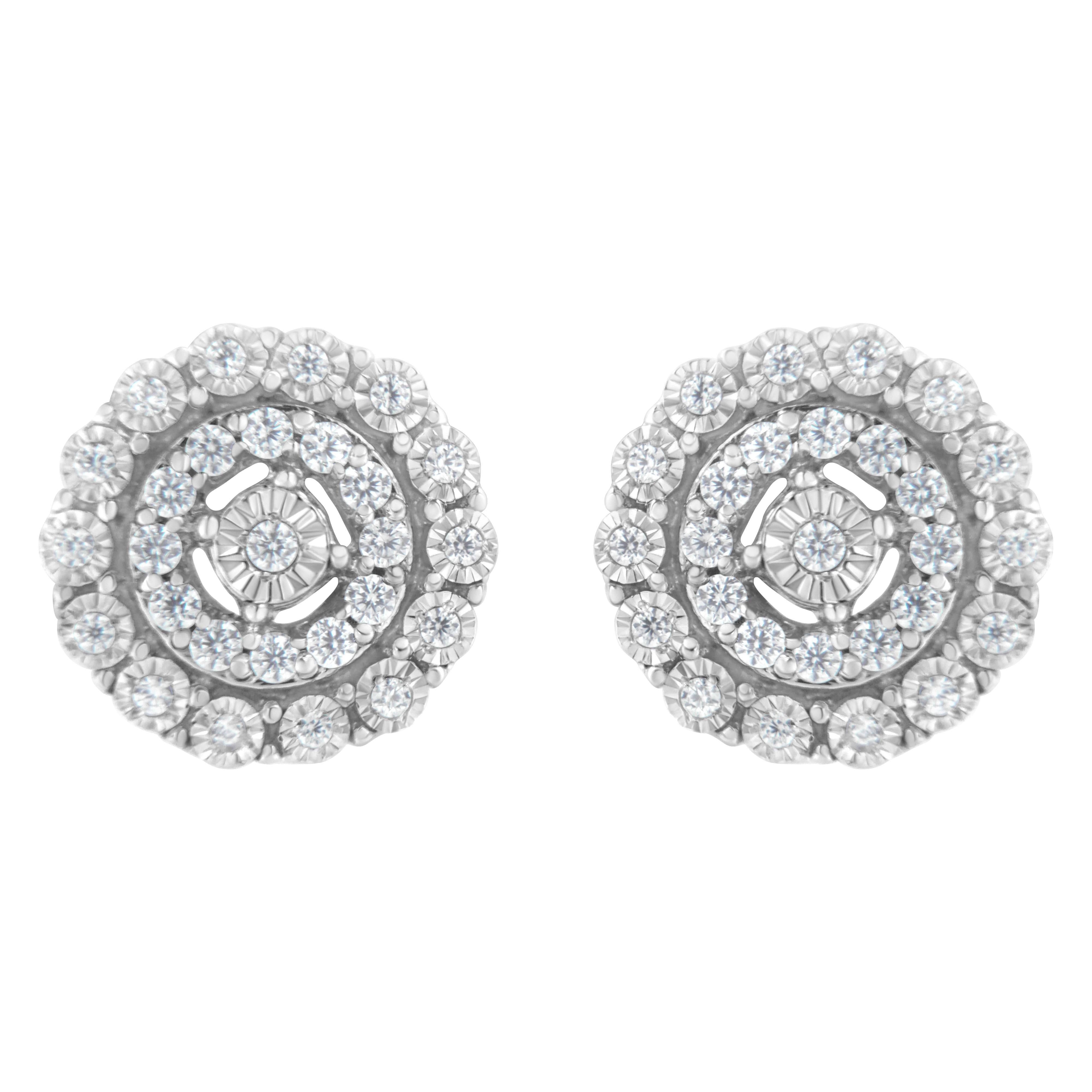 10KT White Gold 1/2 cttw Double Halo Brilliant Round-Cut Diamond Stud Earrings I-J Clarity, I2-I3 Color on sale at MyriadMart