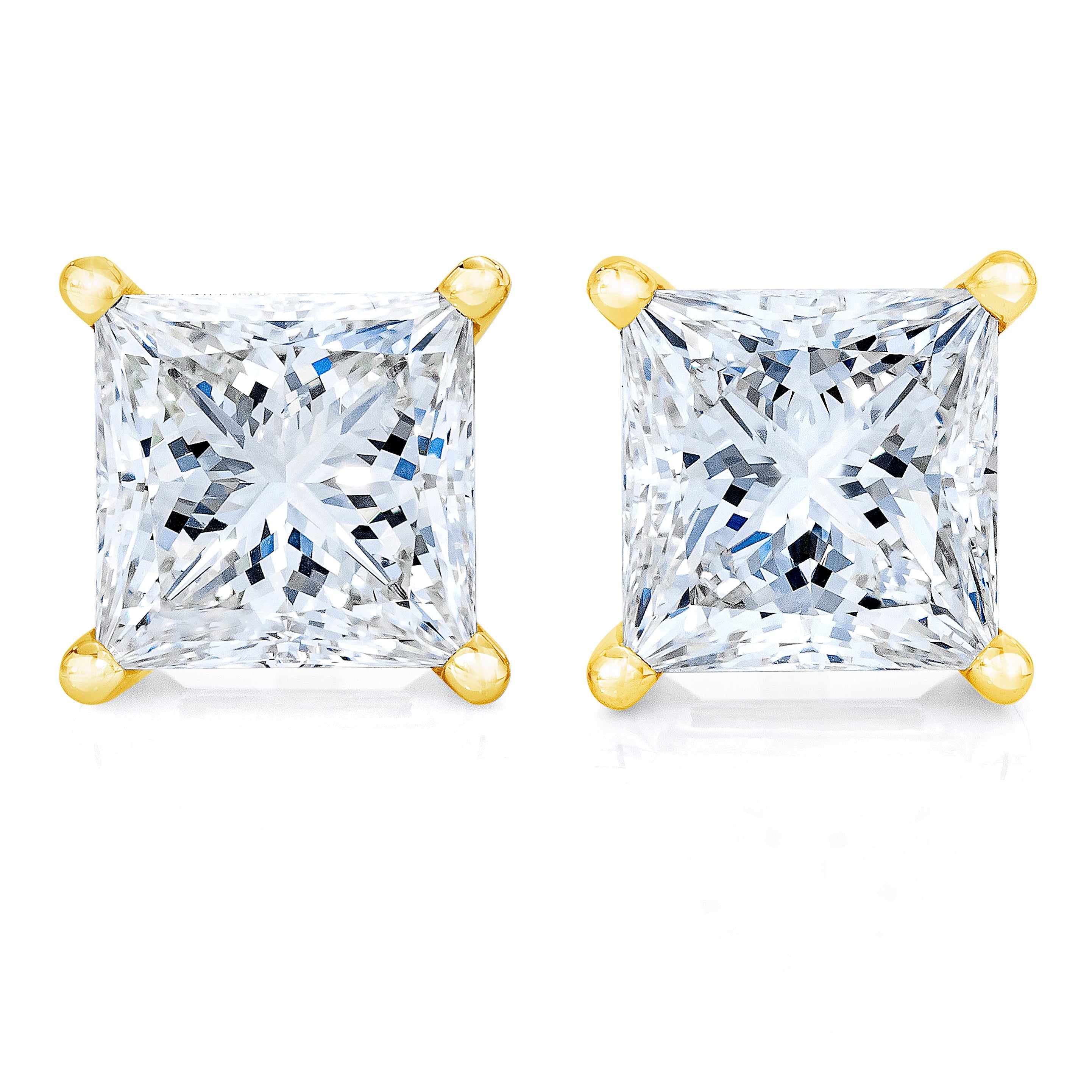 14K Yellow Gold 1/5 Cttw Princess-Cut Square Near Colorless Diamond Classic 4-Prong Solitaire Stud Earrings I-J Color, I2-I3 Clarity on sale at MyriadMart