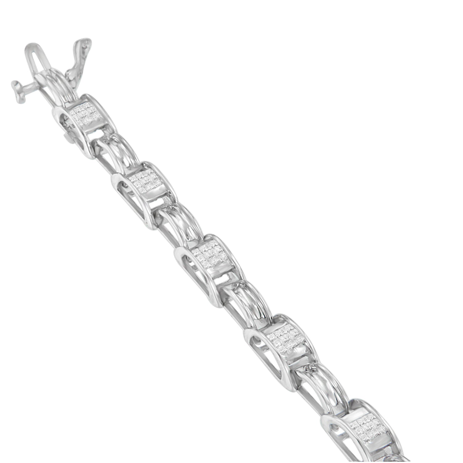 14K White Gold 1.0 Cttw Invisible Set Princess Diamond Alternating Link Tennis Bracelet I-J Color, I1-I2 Clarity - 7.25" on sale at MyriadMart