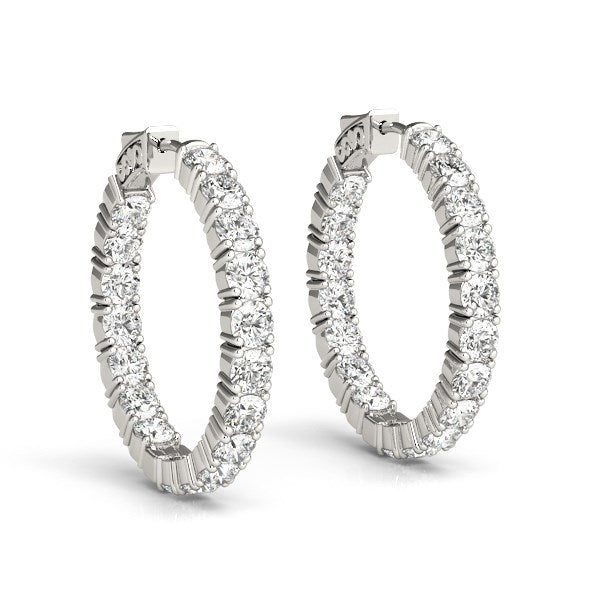 14k White Gold Two Sided Prong Set Diamond Hoop Earrings 3 1/2 cttw on sale at MyriadMart