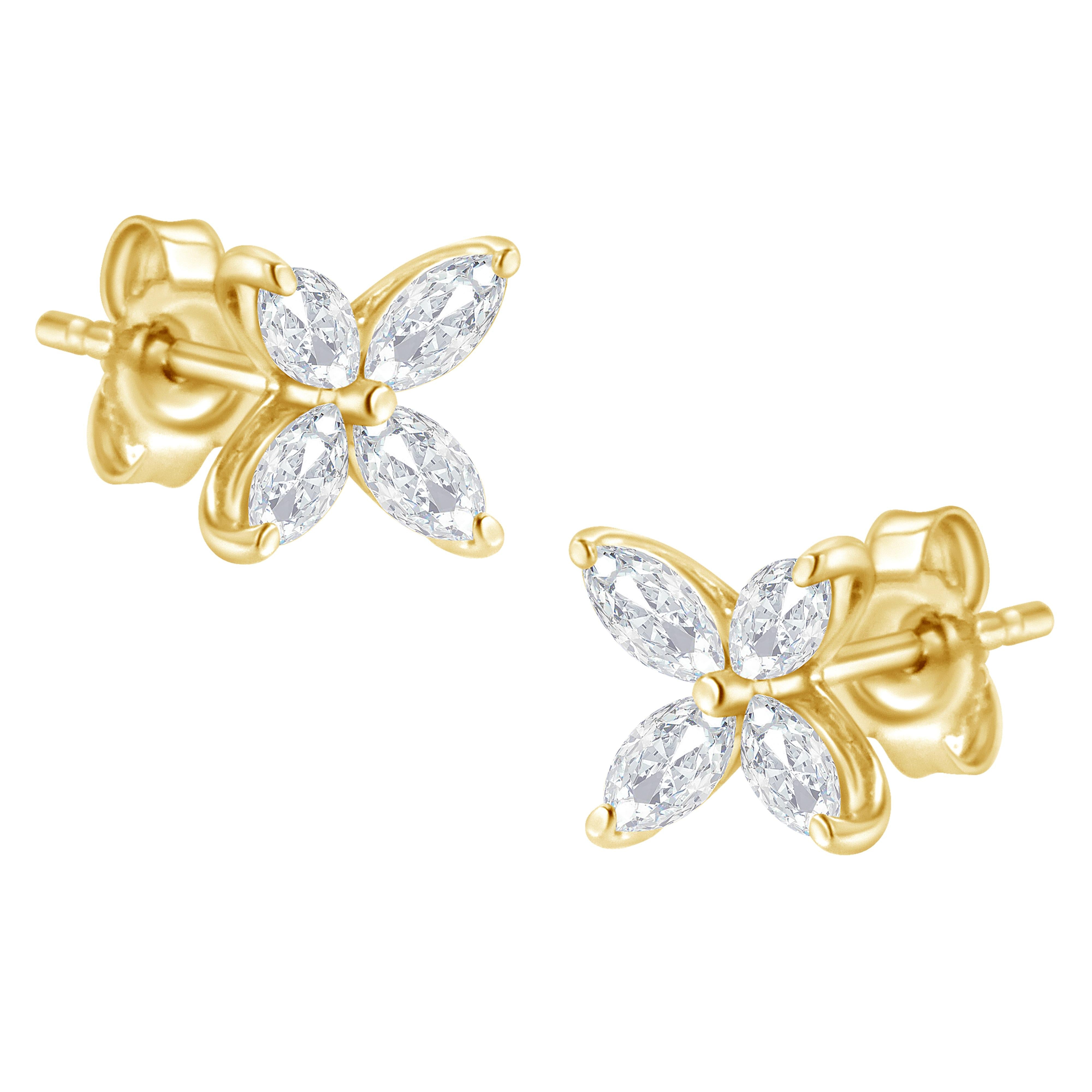 14K White Gold 1/2 Cttw Marquise Diamond 8 Stone Floral Leaf Stud Earrings H-I Color, SI1-SI2 Clarity on sale at MyriadMart