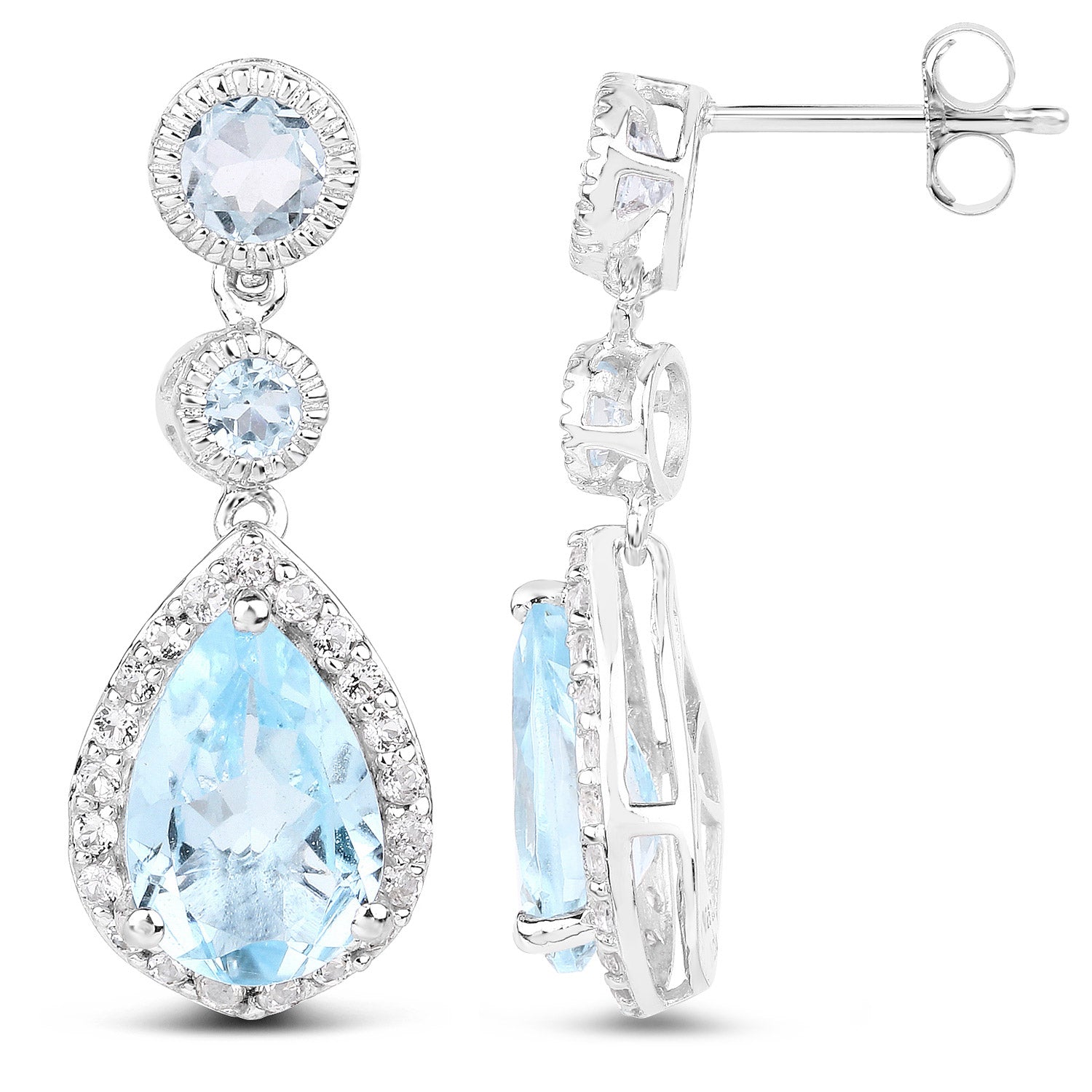 9.46 Carat Genuine Blue Topaz and White Topaz .925 Sterling Silver Earrings on sale at MyriadMart