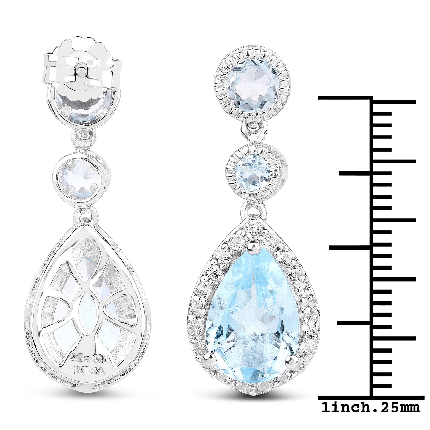 9.46 Carat Genuine Blue Topaz and White Topaz .925 Sterling Silver Earrings on sale at MyriadMart