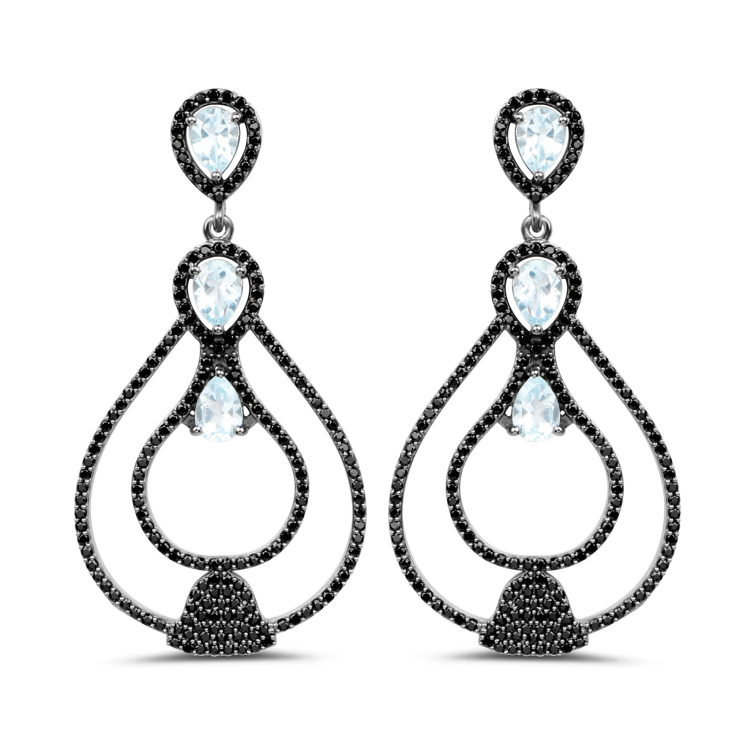 8.81 Carat Genuine Blue Topaz and Black Spinel .925 Sterling Silver Earrings on sale at MyriadMart