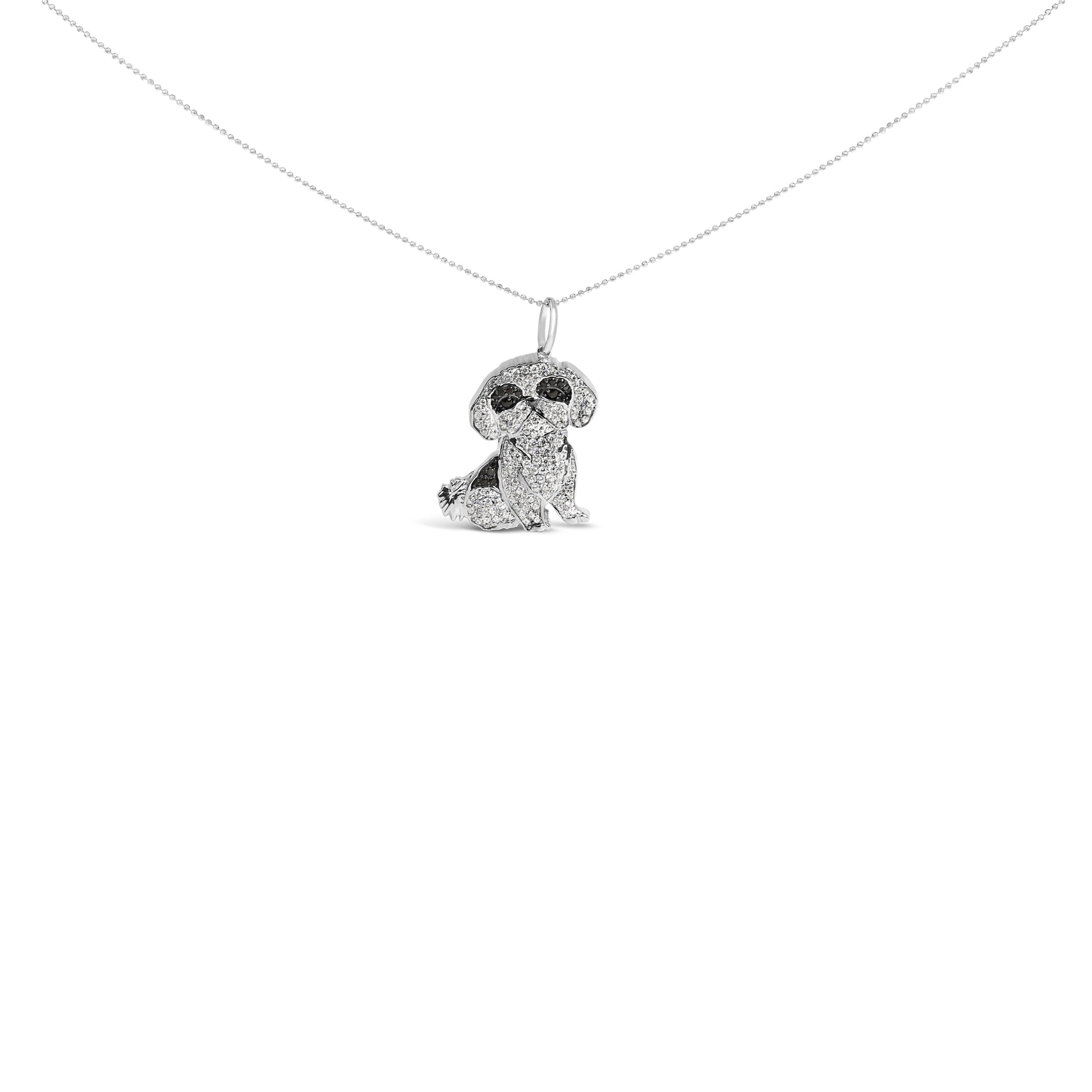 .925 Sterling Silver 1 1/4 Cttw Diamond Shih Tzu Dog Pendant Necklace 18 inch Black and I-J Color, I2-I3 Clarity on sale at MyriadMart
