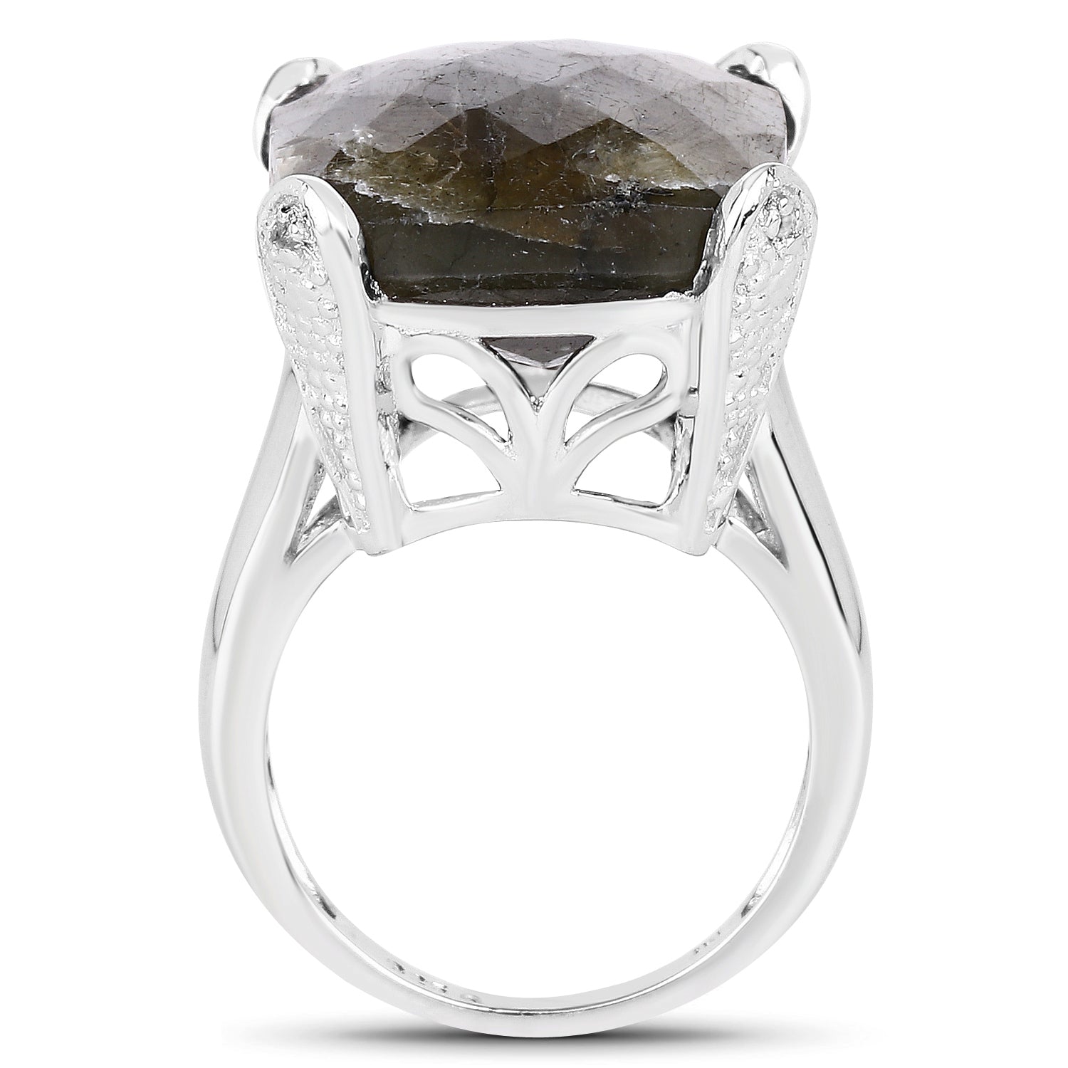 17.17 Carat Genuine Labradorite and White Topaz .925 Sterling Silver Ring on sale at MyriadMart