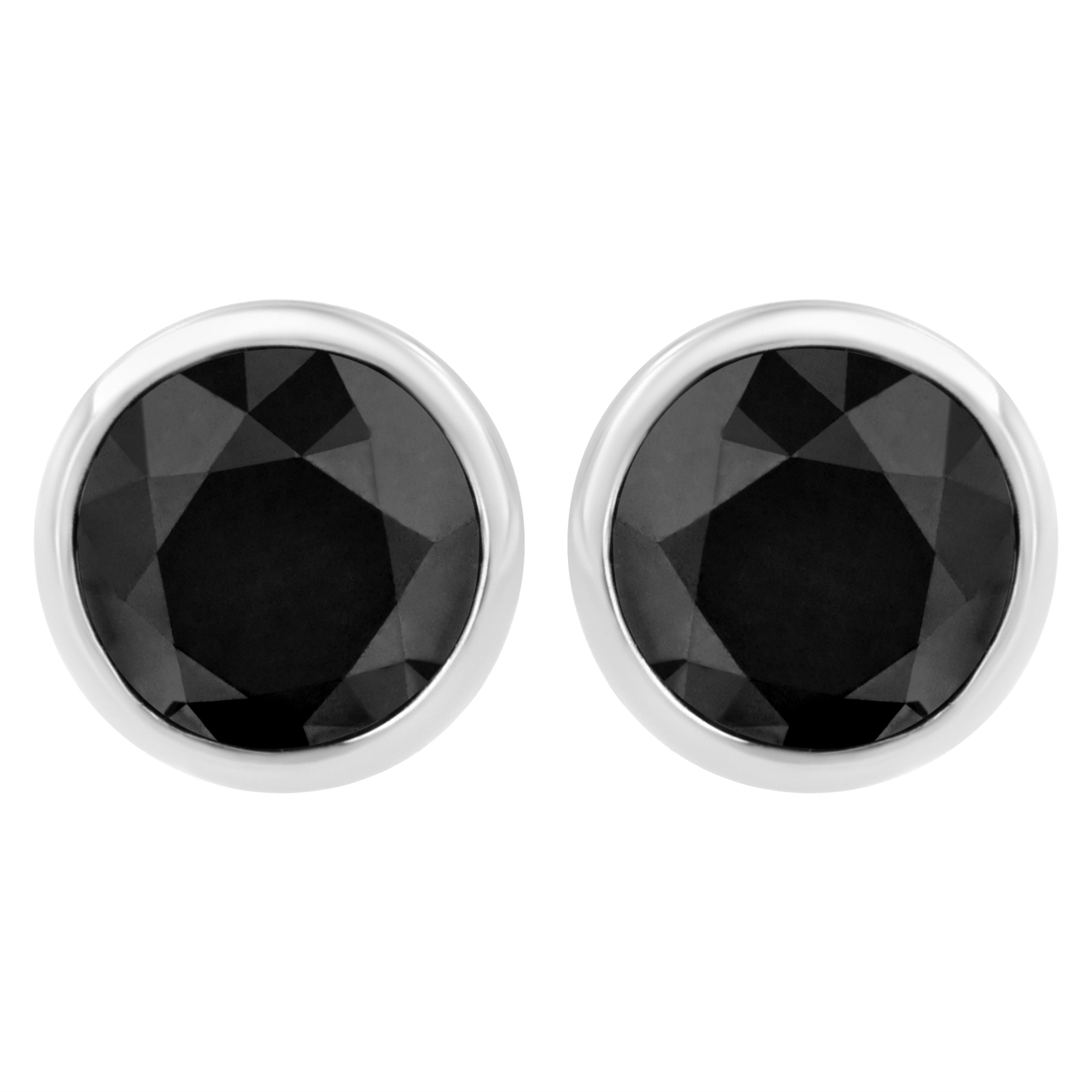 .925 Sterling Silver 4.00 Cttw Round Brilliant-Cut Black Diamond Bezel-Set Stud Earrings with Screw Backs Fancy Color-Enhanced, I2-I3 Clarity on sale at MyriadMart