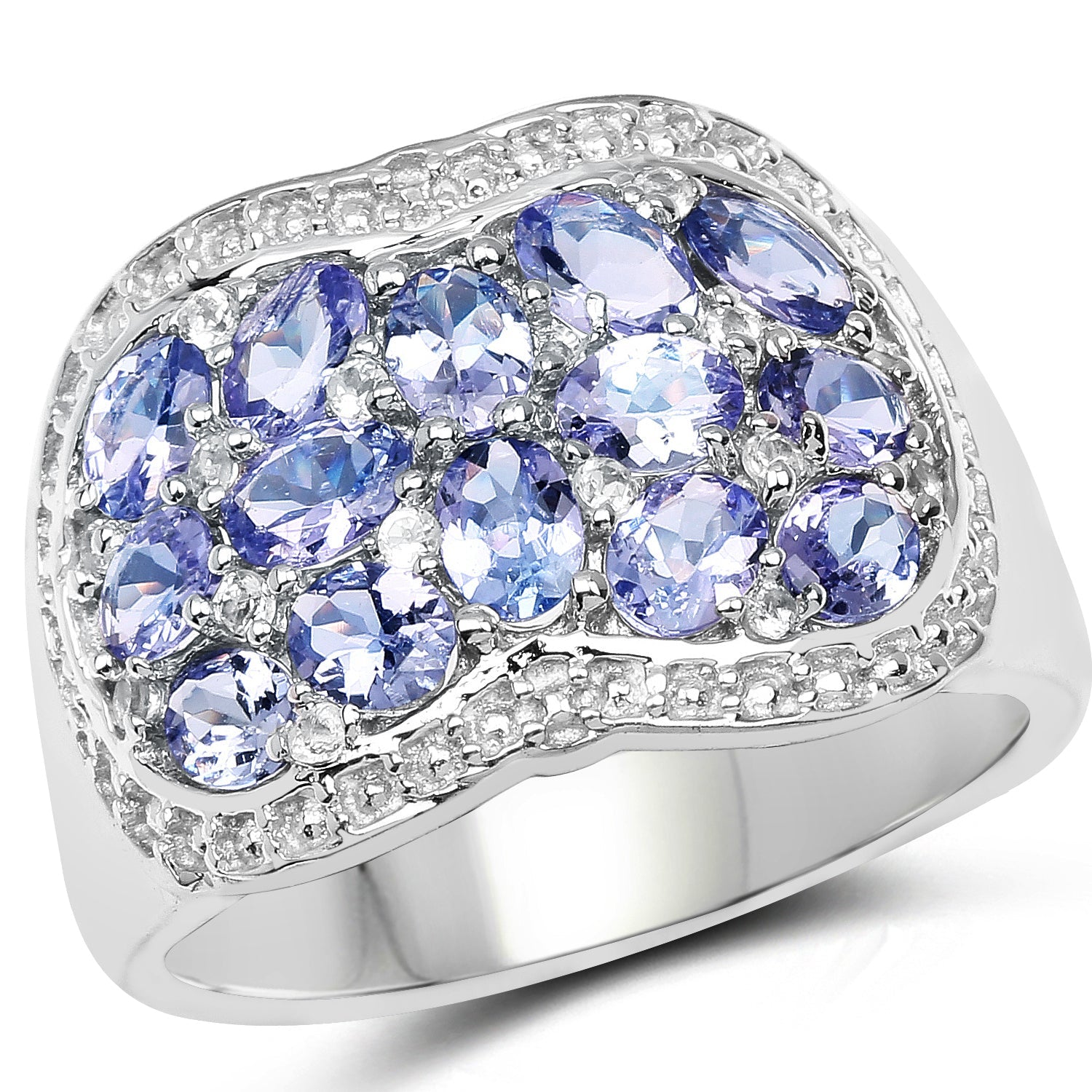 2.62 Carat Genuine Tanzanite and White Topaz .925 Sterling Silver Ring on sale at MyriadMart
