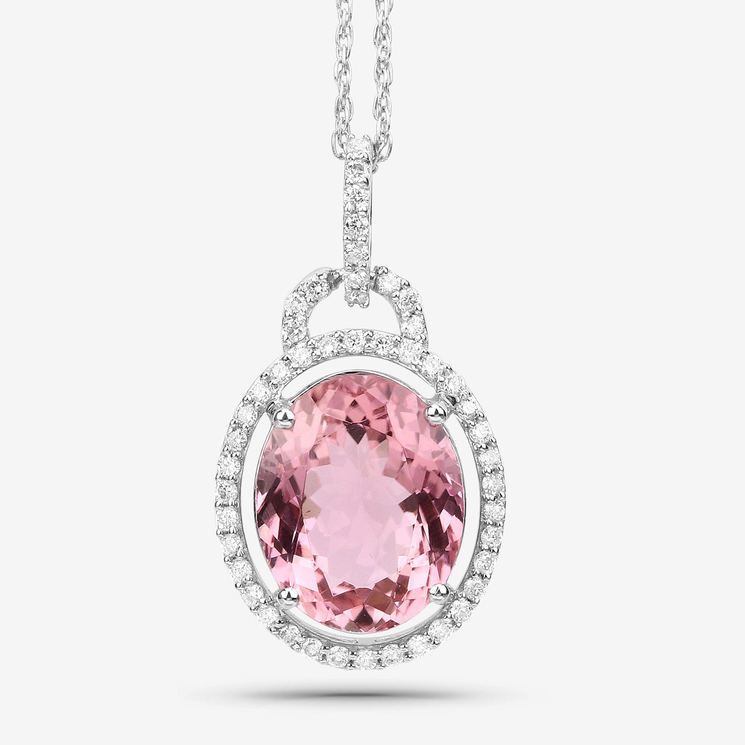 3.90 Carat Genuine Pink Tourmaline and White Diamond 14K White Gold Pendant on sale at MyriadMart