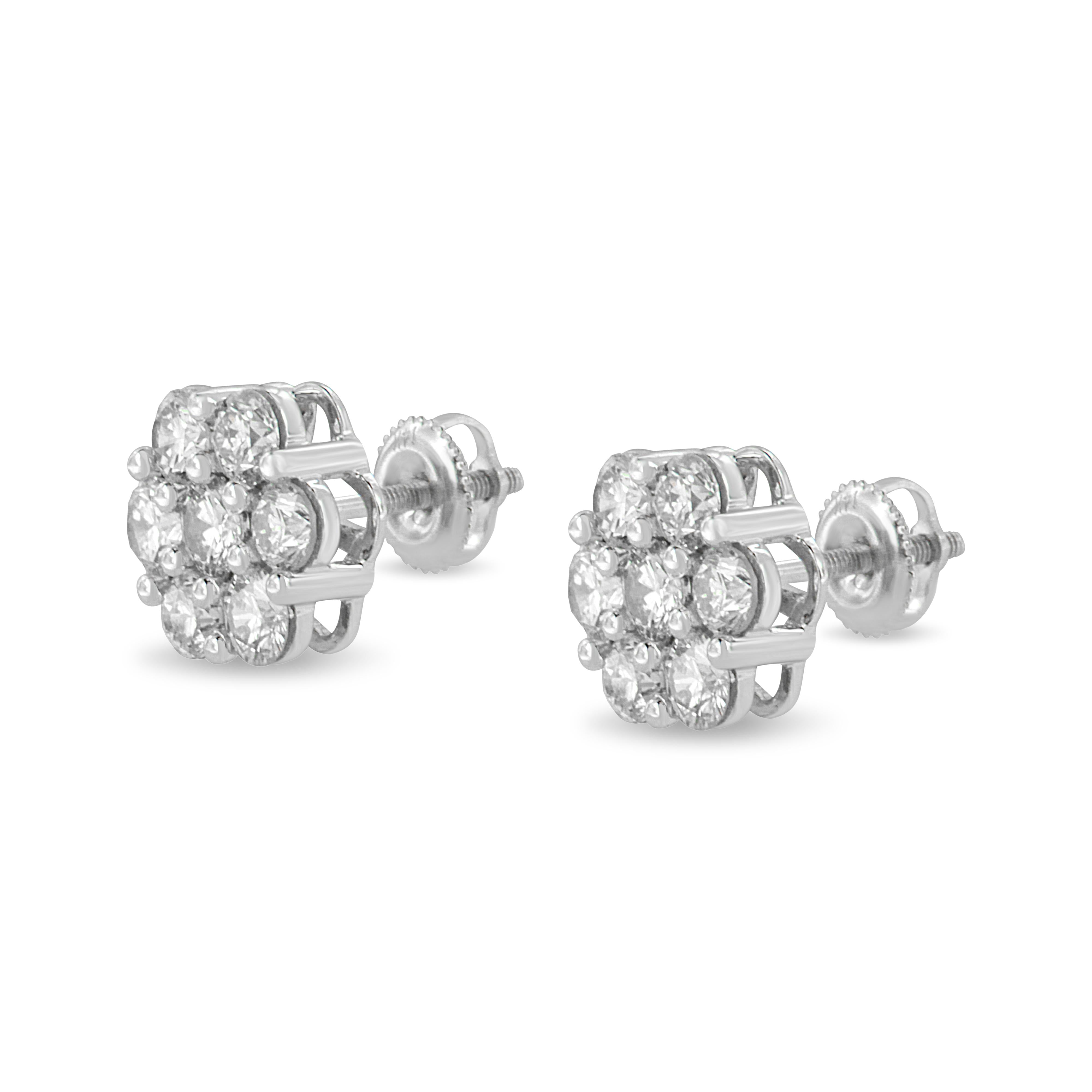 14K White Gold 3 cttw Prong Set Round-Cut Diamond Floral Cluster Stud Earring I-J Color, SI1-SI2 Clarity on sale at MyriadMart