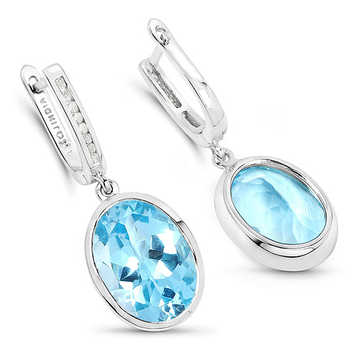 15.13 Carat Genuine Blue Topaz and White Diamond .925 Sterling Silver Earrings on sale at MyriadMart