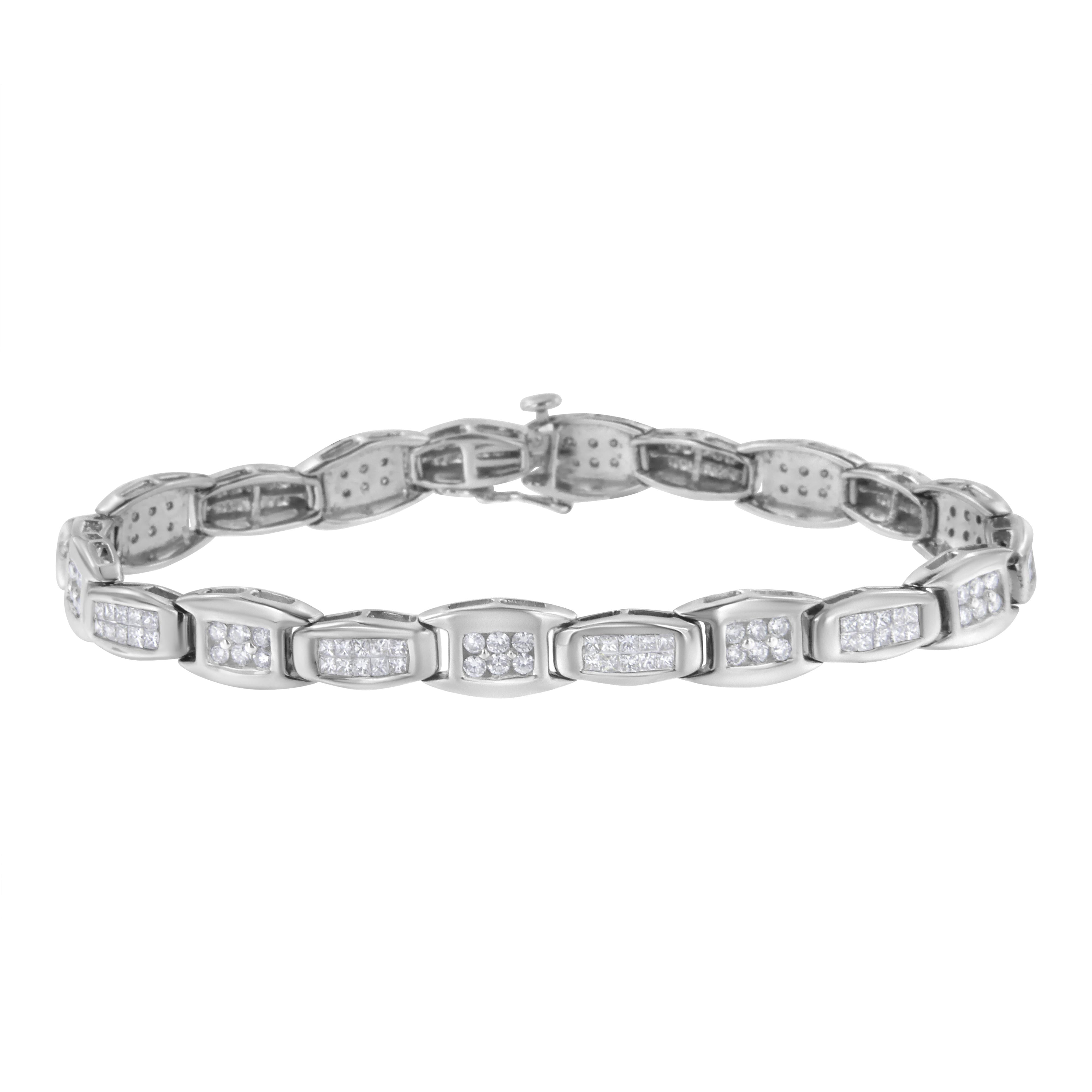 14K White Gold 2-1/2 Cttw Round-Brilliant & Baguette Cut Diamond 7" Alternating Flared Links Tennis Bracelet H-I Color, SI1-SI2 Clarity on sale at MyriadMart