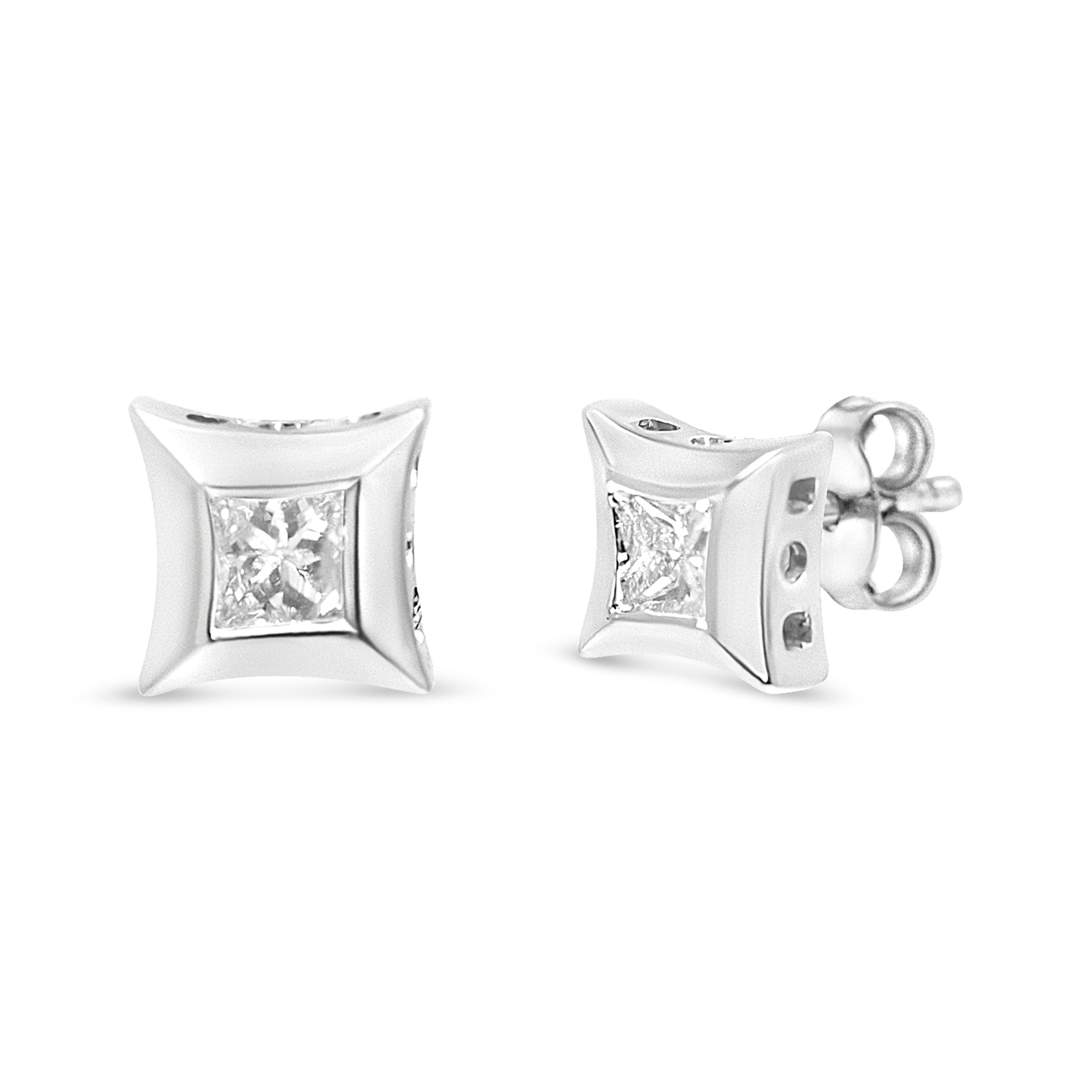10K White Gold 1/3 Cttw Invisible Set Style Princess-Cut Diamond Stud Earrings H-I Color, SI2-I1 Clarity on sale at MyriadMart
