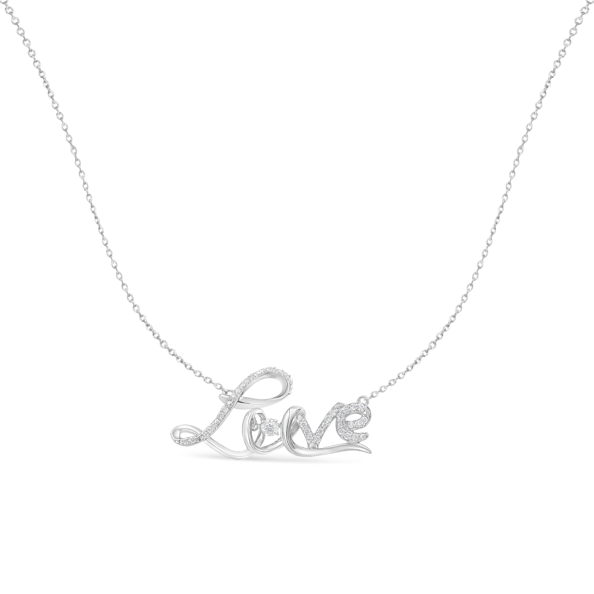 .925 Sterling Silver 1/4 Cttw Diamond Cursive "Love" 18" Pendant Necklace H-I Color, I1-I2 Clarity on sale at MyriadMart