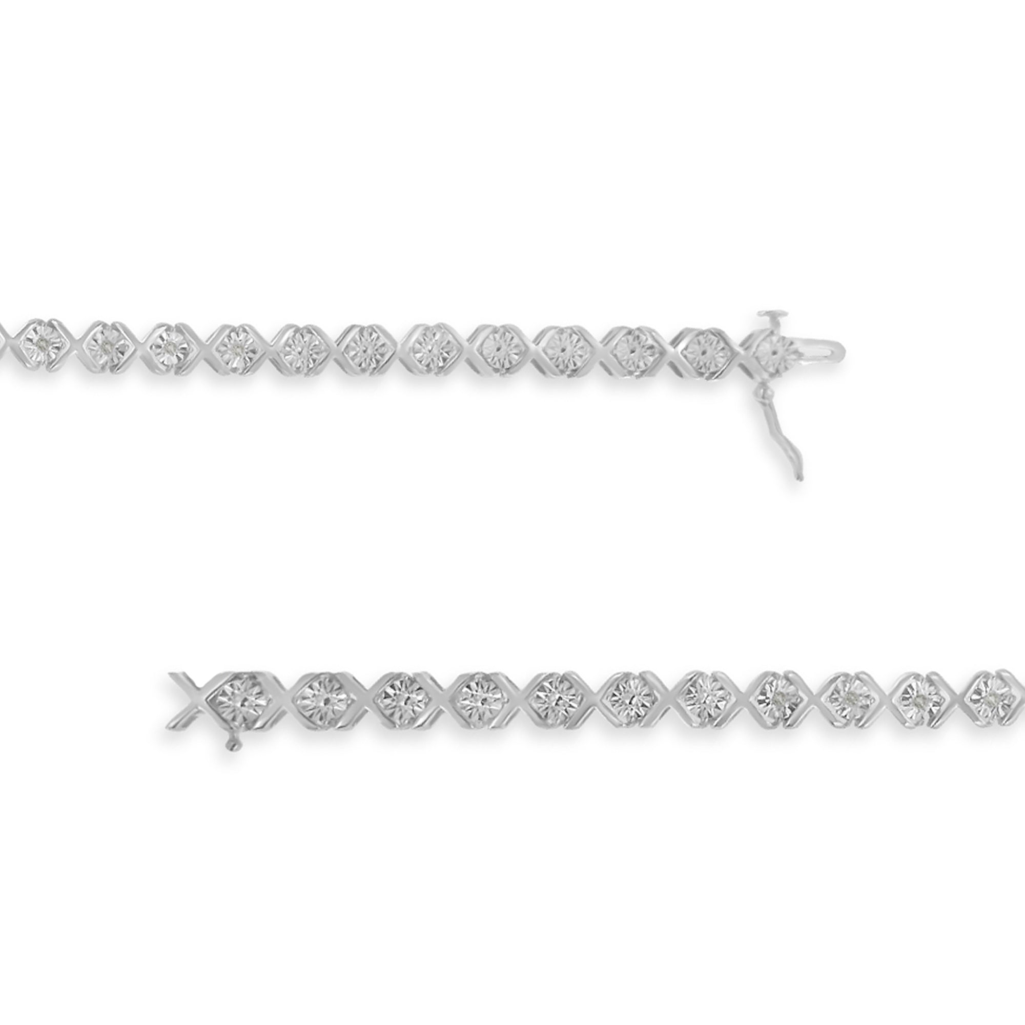 .925 Sterling Silver 1/10 cttw Miracle-Set Round-Cut Diamond "X" Link Tennis Bracelet I-J color, I2-I3 clarity - 7.25" on sale at MyriadMart