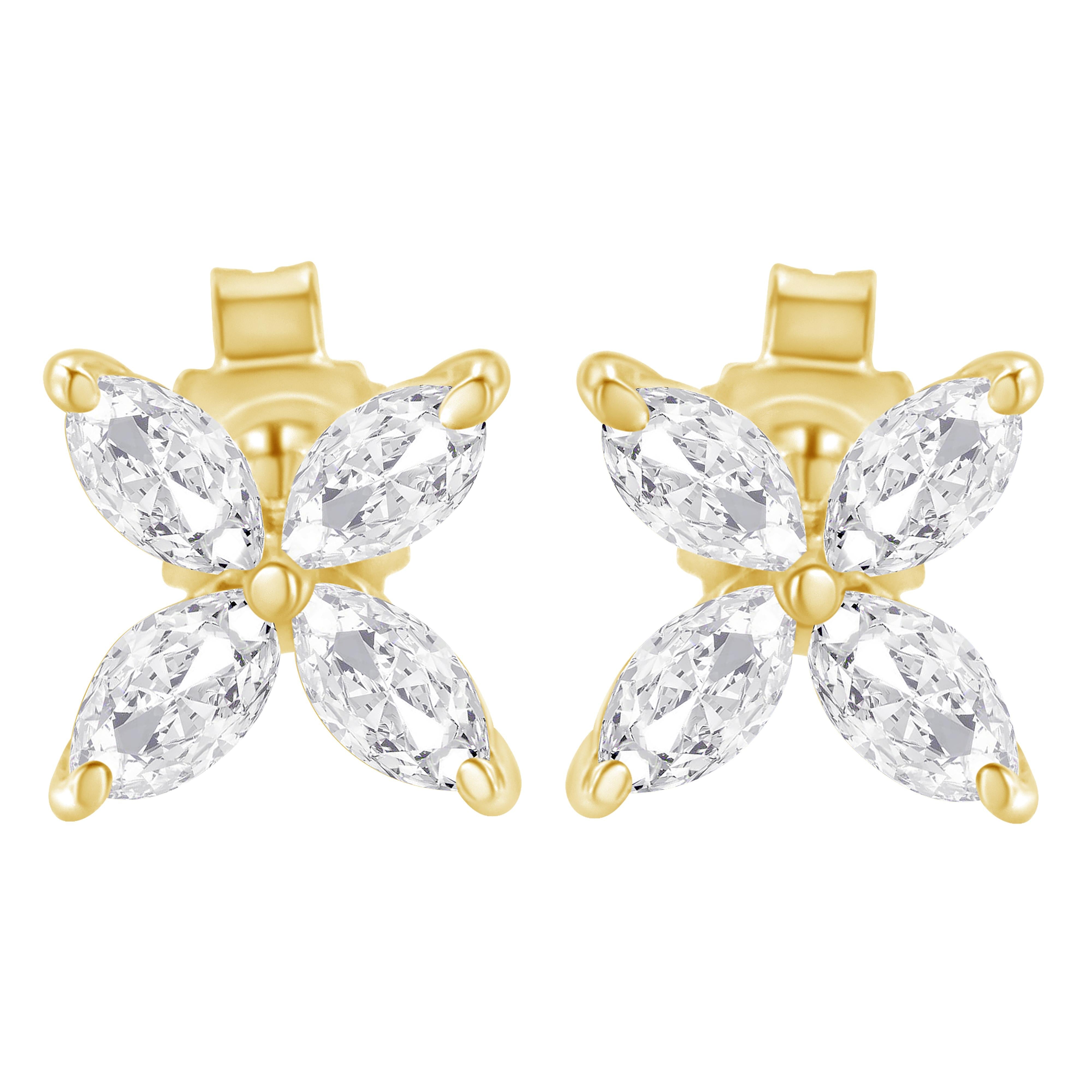 14K White Gold 1/2 Cttw Marquise Diamond 8 Stone Floral Leaf Stud Earrings H-I Color, SI1-SI2 Clarity on sale at MyriadMart